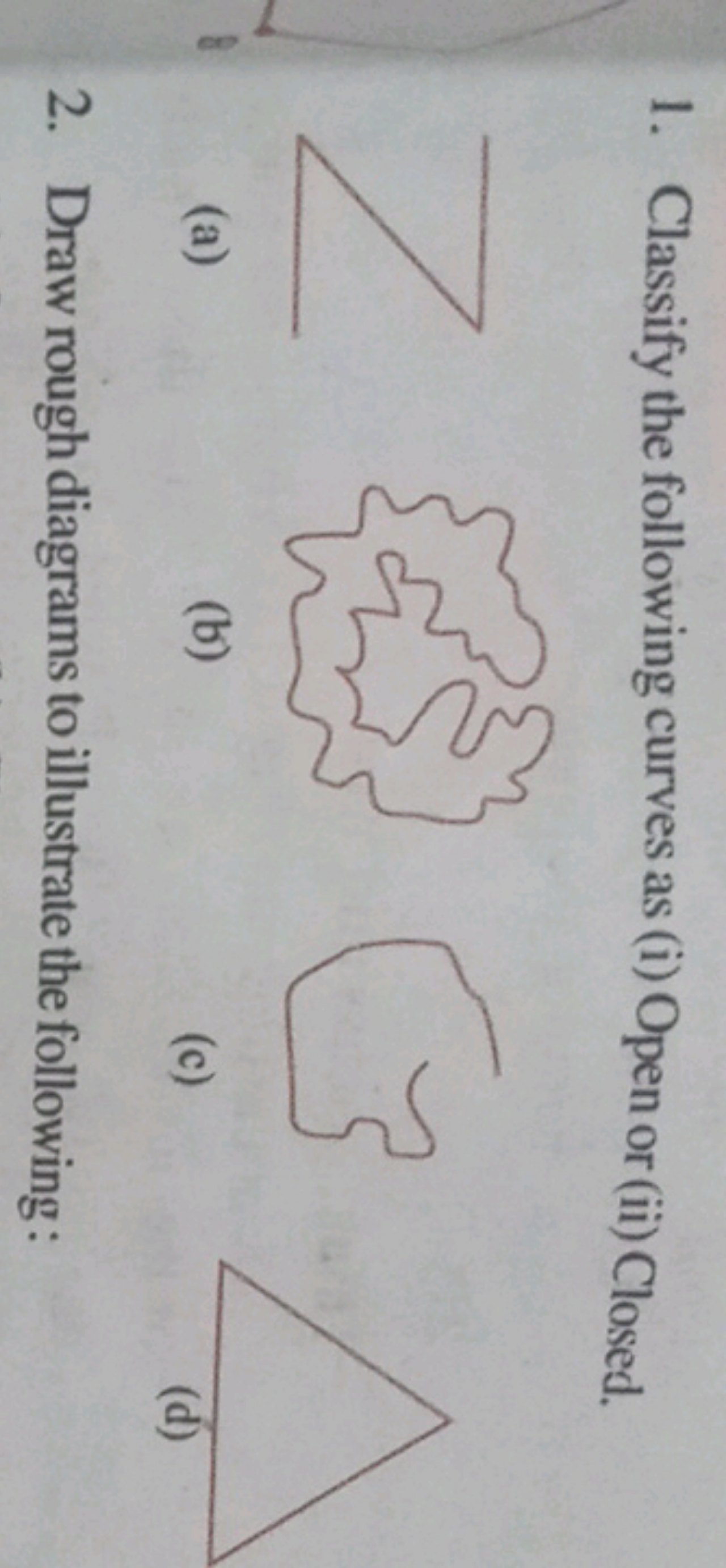 1. Classify the following curves as (i) Open or (ii) Closed.
(a) (b) (