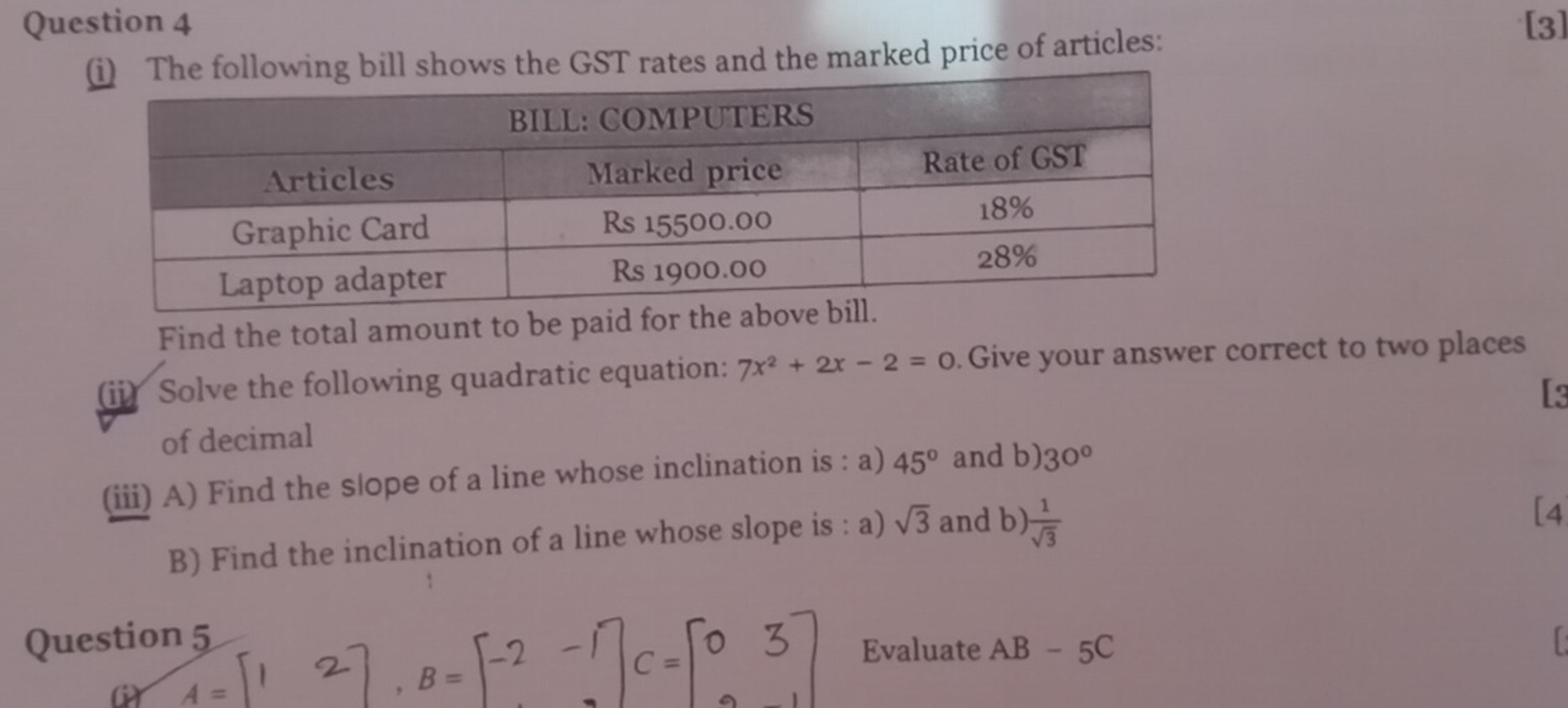 Question 4
(i) The following bill shows the GST rates and the marked p