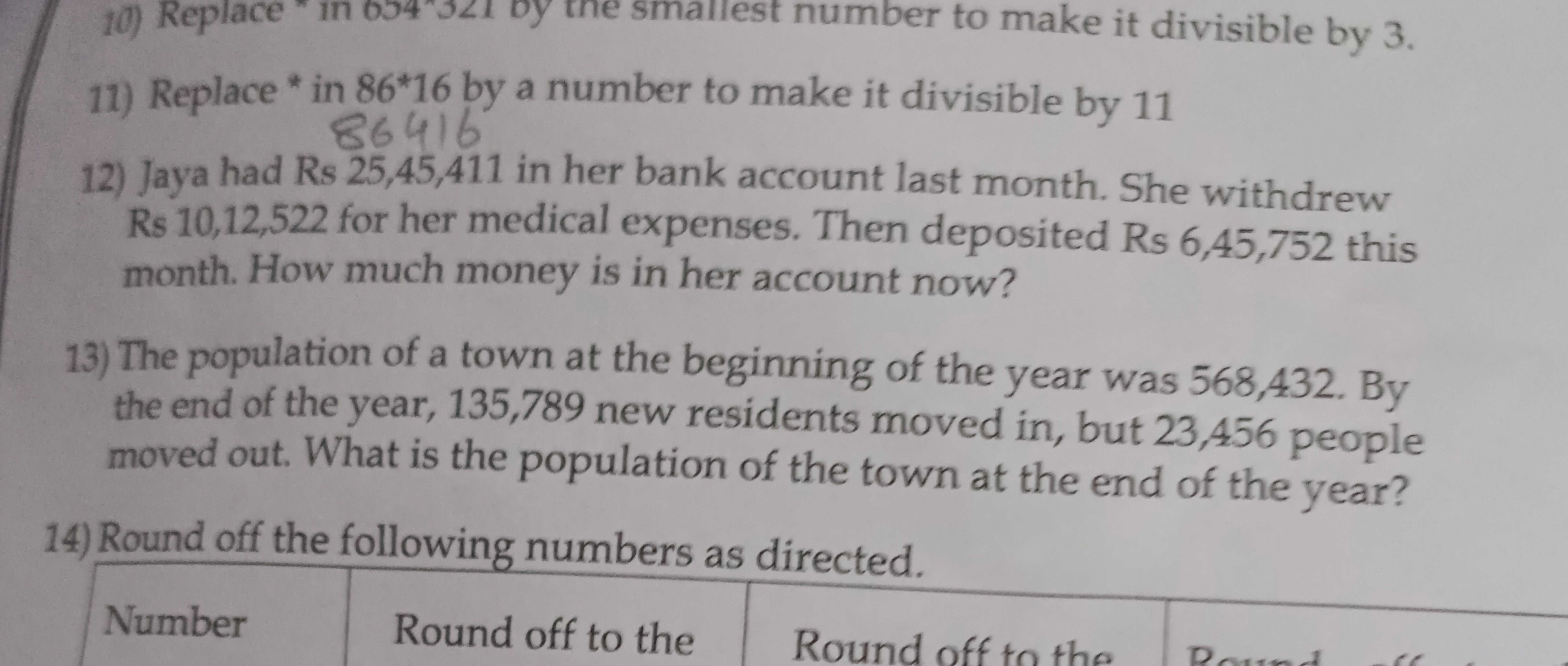 10) Replace * in 65
smallest number to make it divisible by 3.
11) Rep