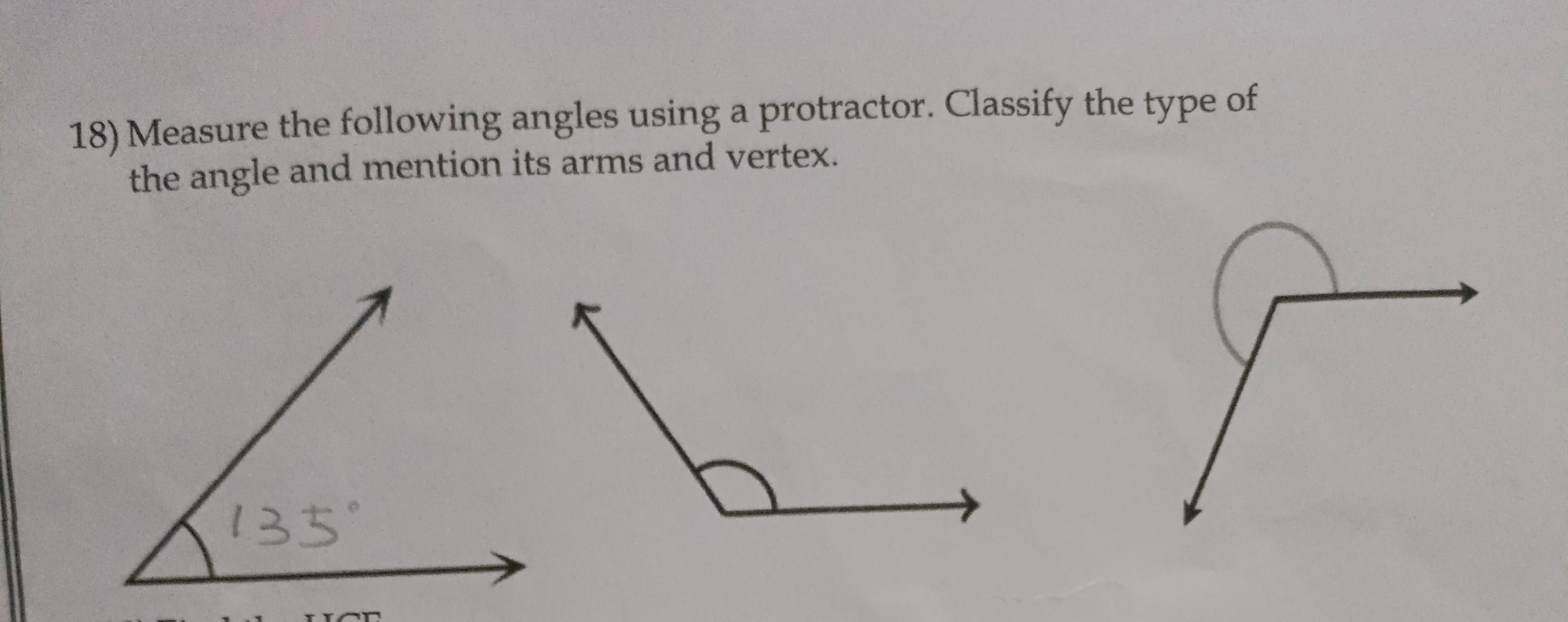 18) Measure the following angles using a protractor. Classify the type