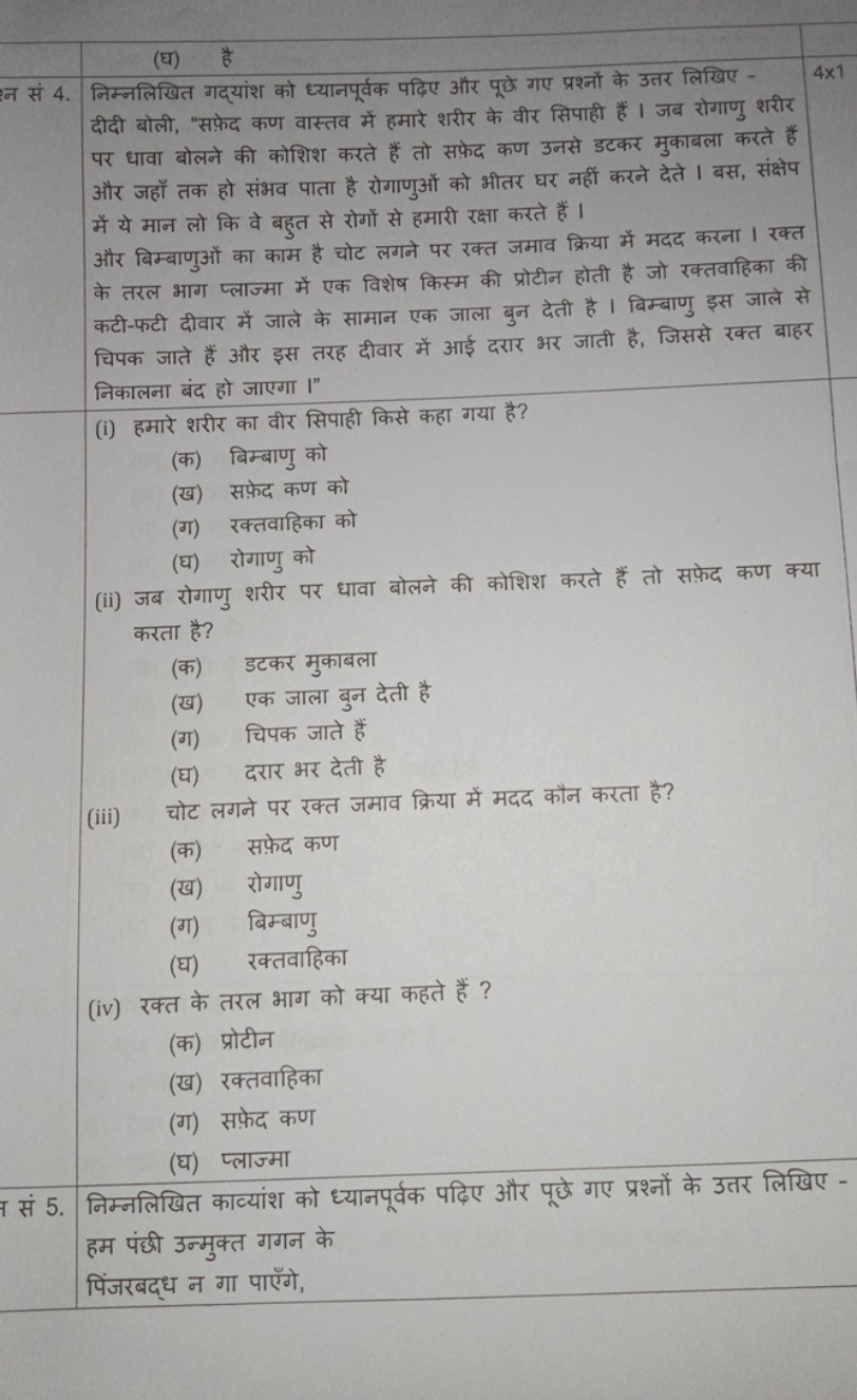 (घ)
(घ) है
Iन सं 4. निम्नलिखित गद्यांश को ध्यानपूर्वक पदिए और पूछे गए 