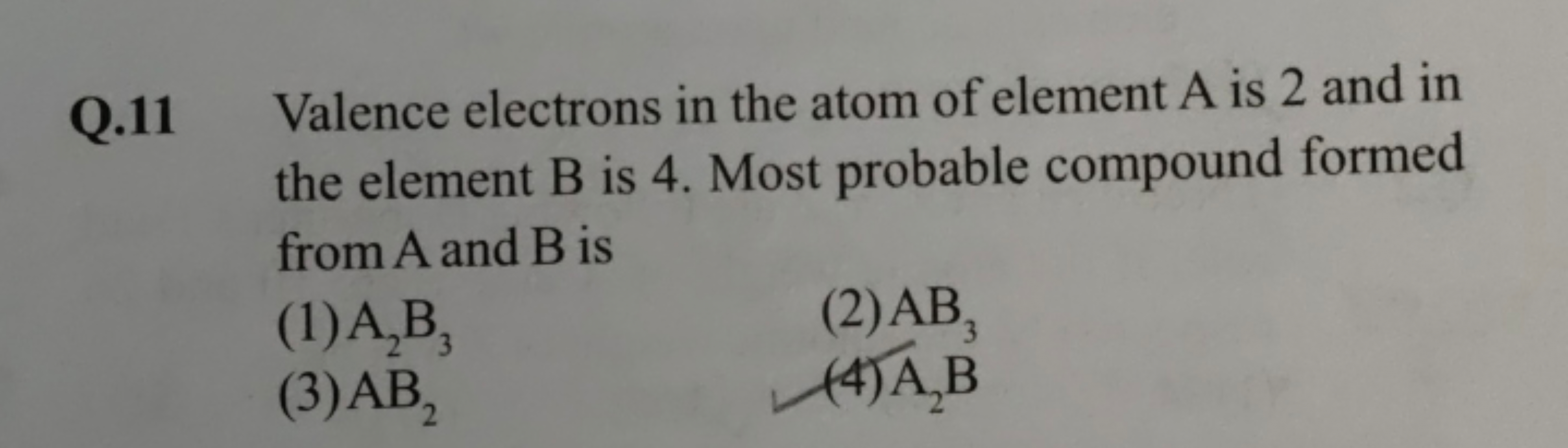 Q.11 Valence electrons in the atom of element A is 2 and in
the elemen