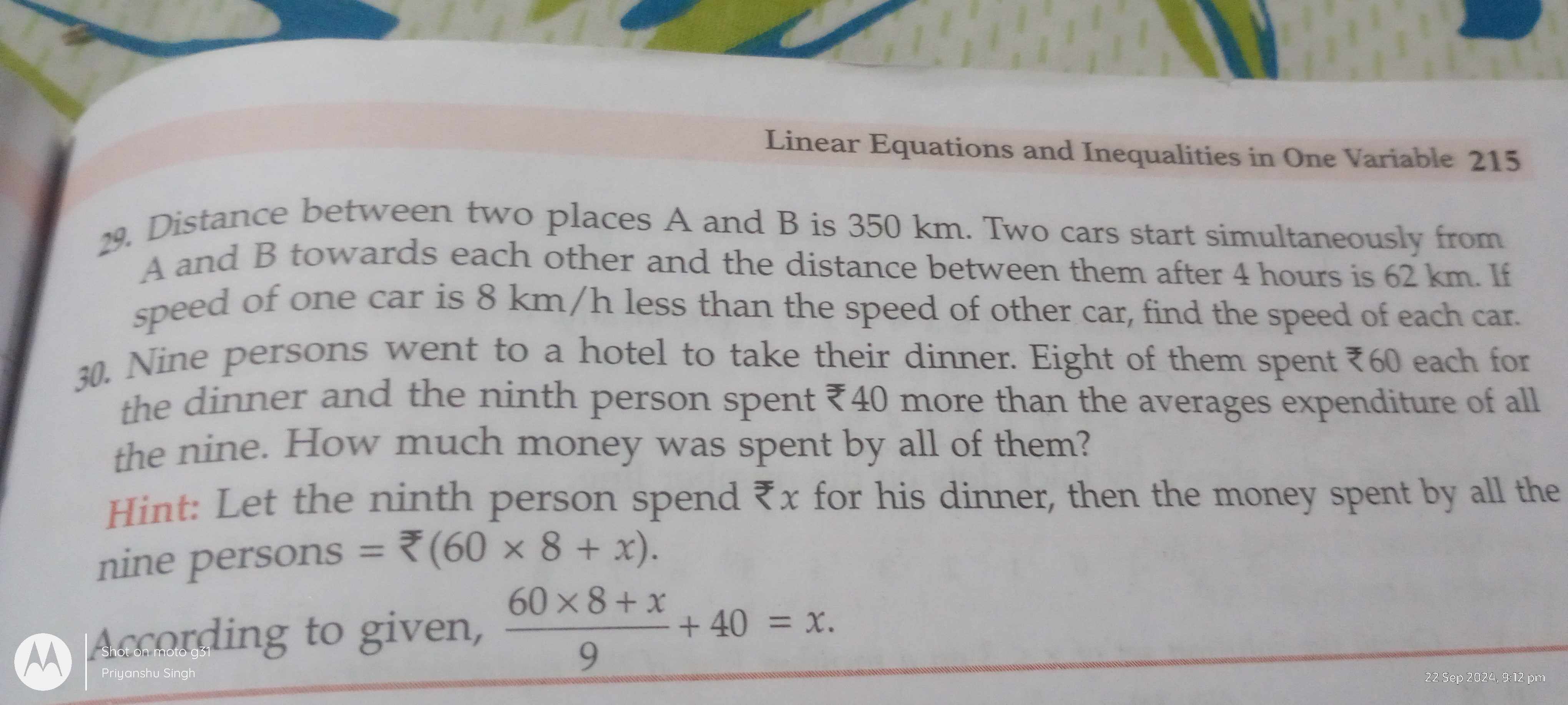 Linear Equations and Inequalities in One Variable 215
29. Distance bet