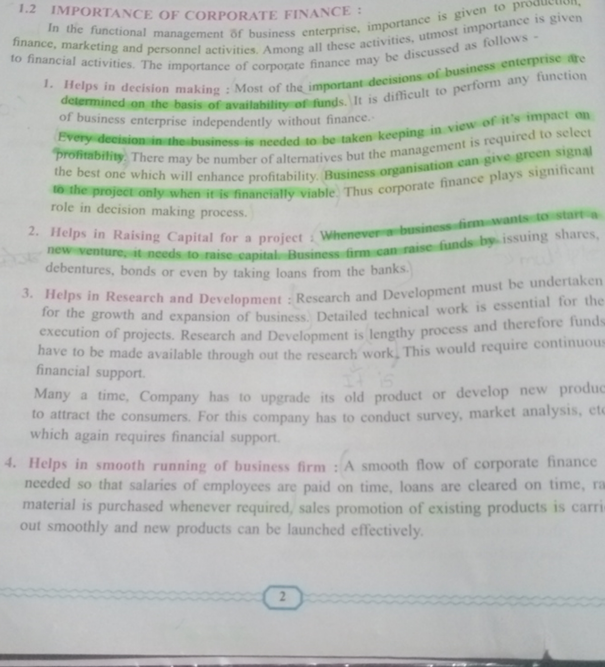 1.2 IMPORTANCE OF CORPORATE FINANCE :

In the functional management of