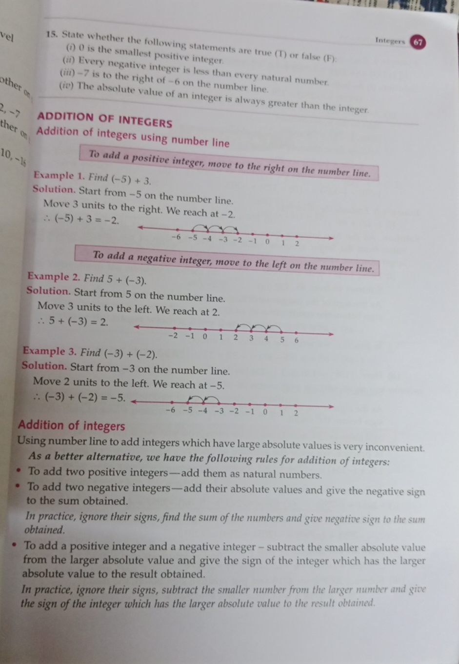 Integers
15. State whether the following statements are true (T) or fa