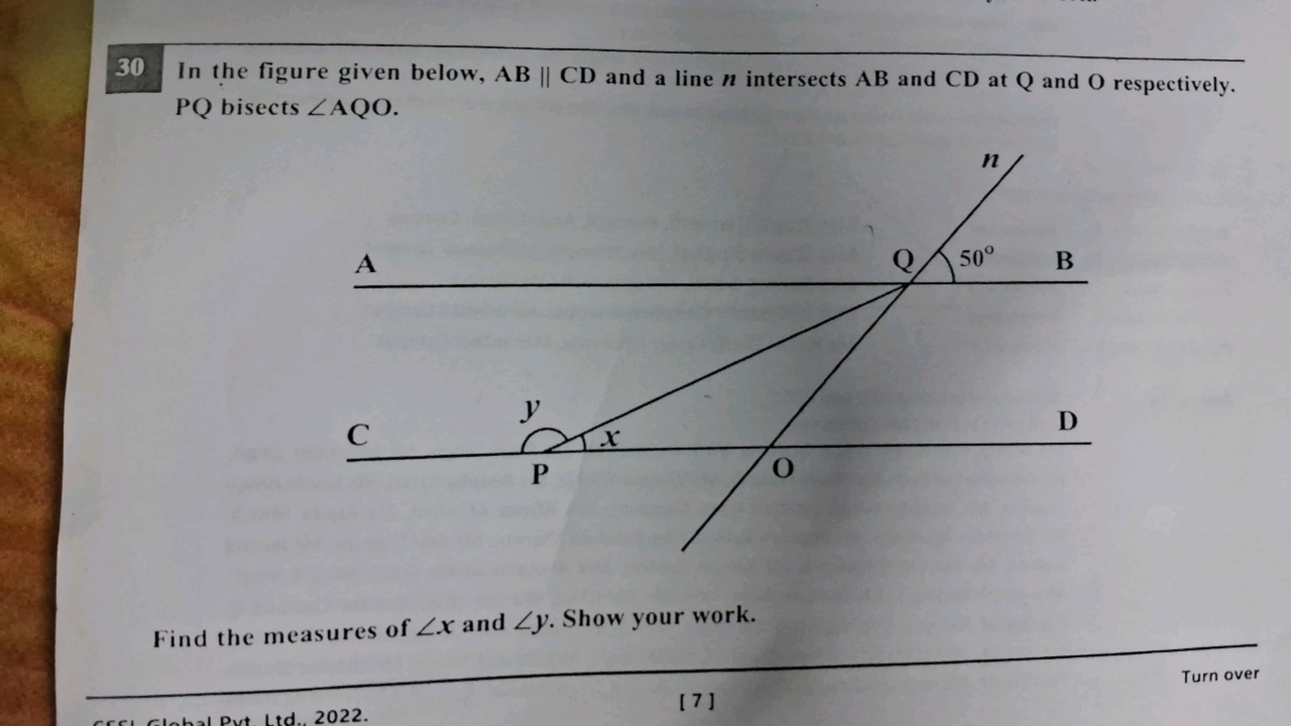 30 In the figure given below, AB || CD and a line n intersects AB and 