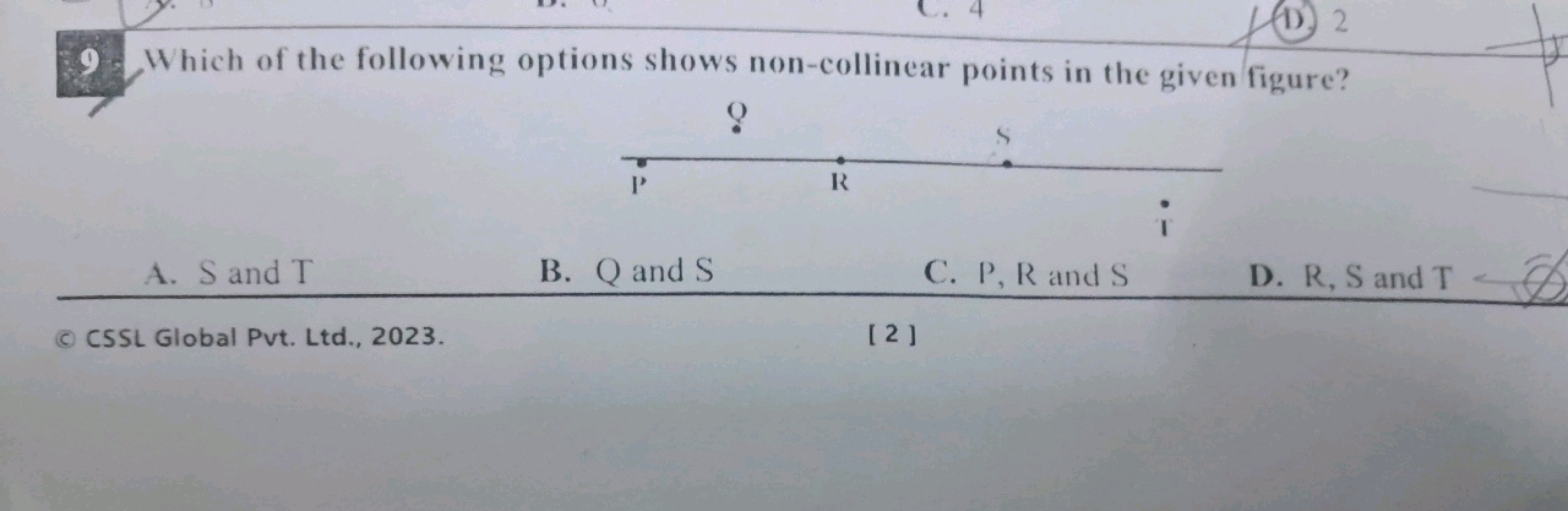 9. Which of the following options shows non-collinear points in the gi