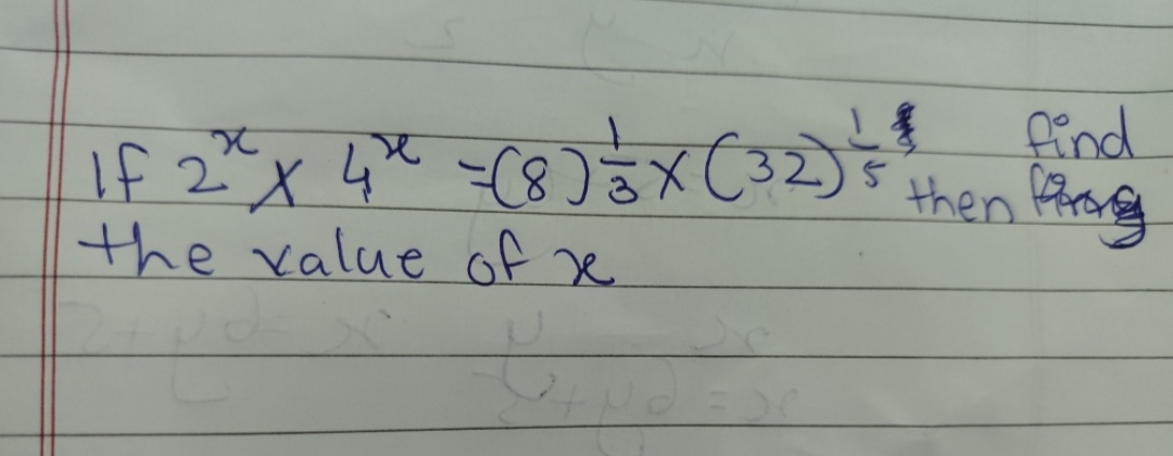 If 2x×4x=(8)31​×(32)51​ then the value of x