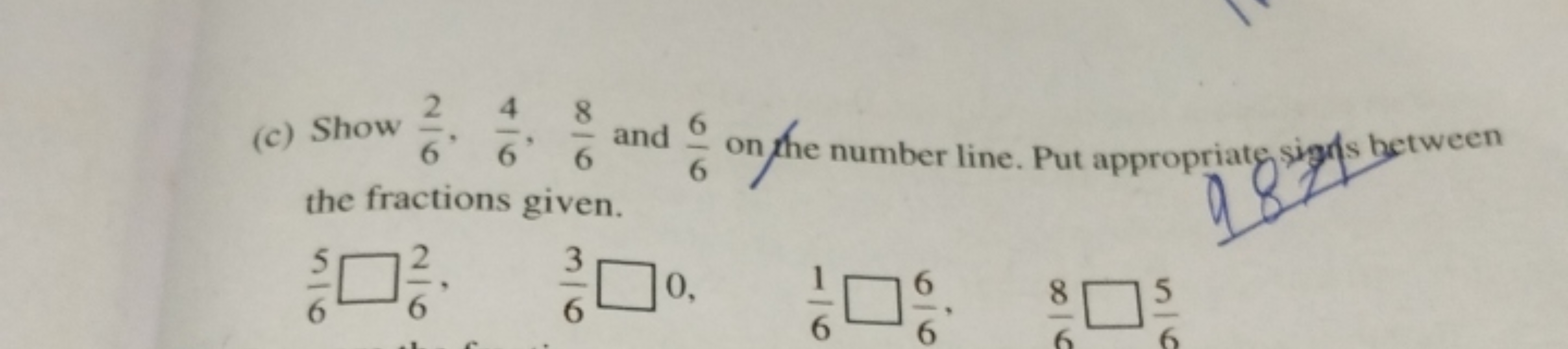 (c) Show 62​,64​,68​ and 66​ on the number line. Put appropriate signt