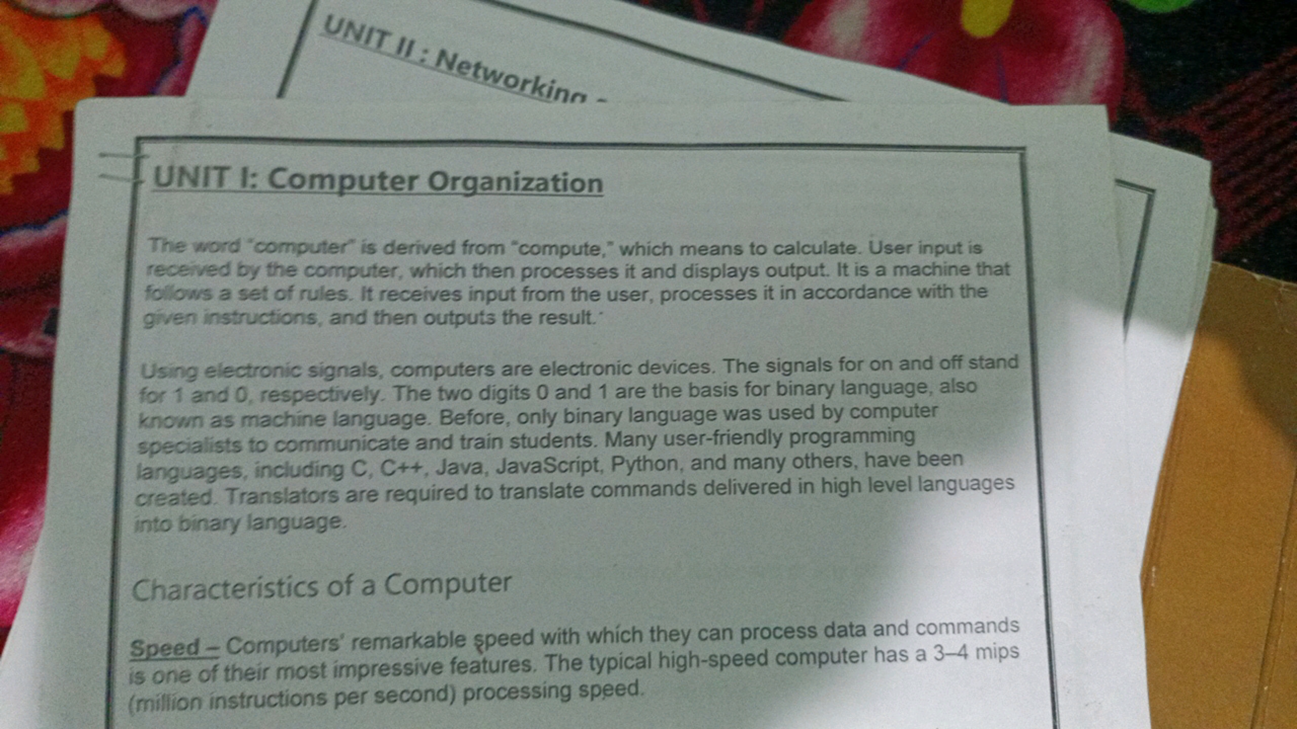 UNIT I: Computer Organization

The word "computer" is derived from "co