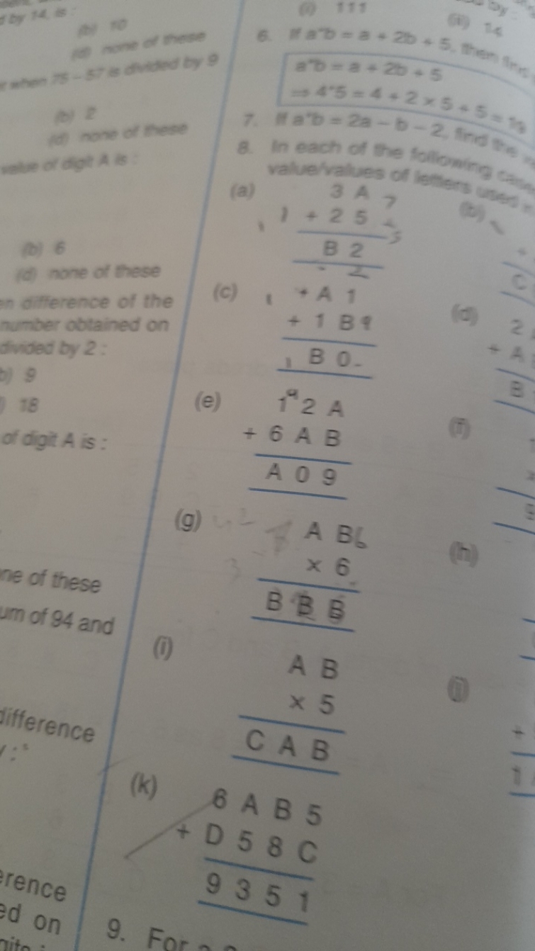 ronen π5−57 as avided by 9
(6) 1111
(ii) 18
64​a+a+2b+50+5
a∘b=a+2b+5⇒