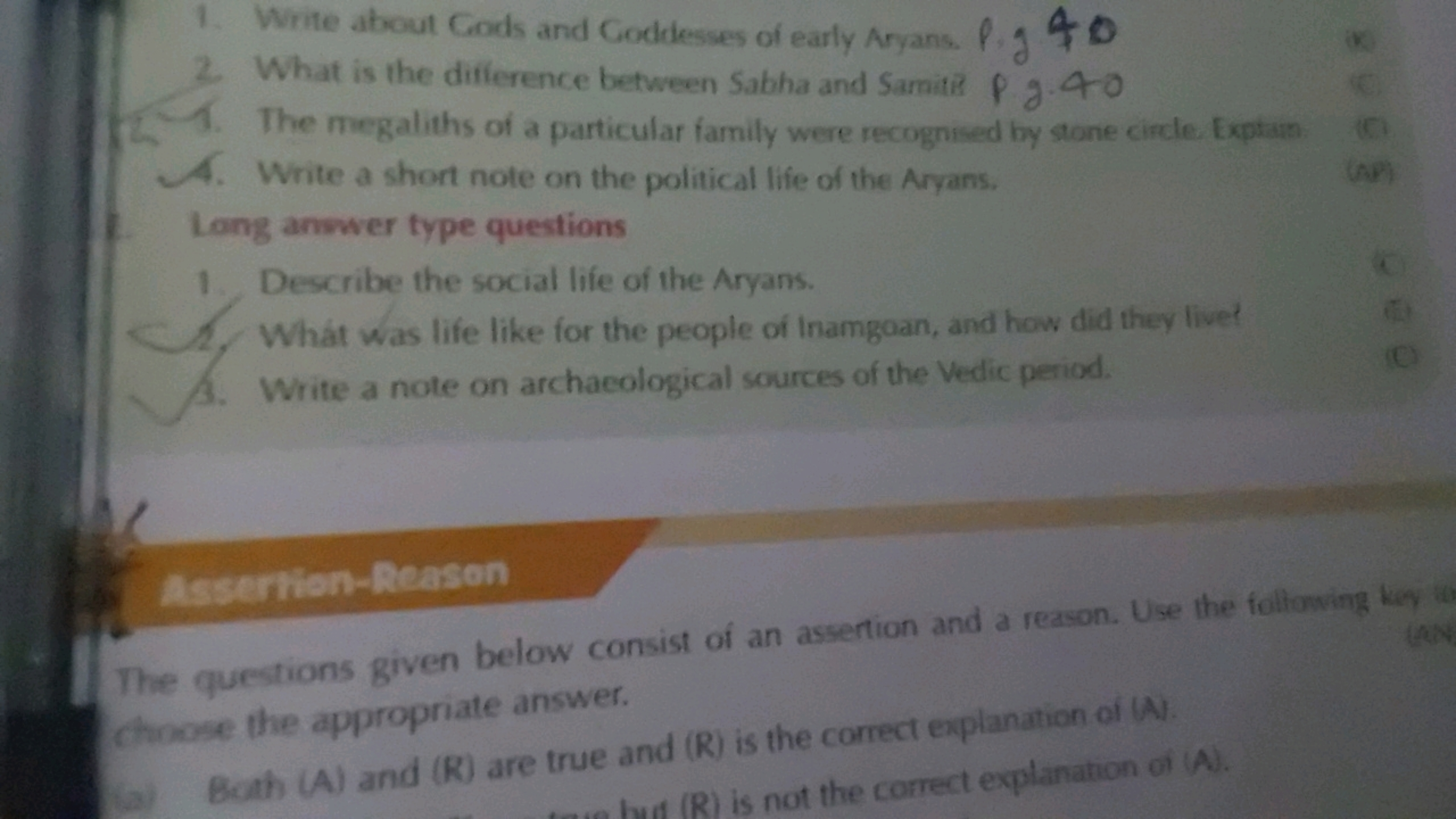 1. Write about Gods and Goddesses of early Aryans. P. g 40
2 What is t