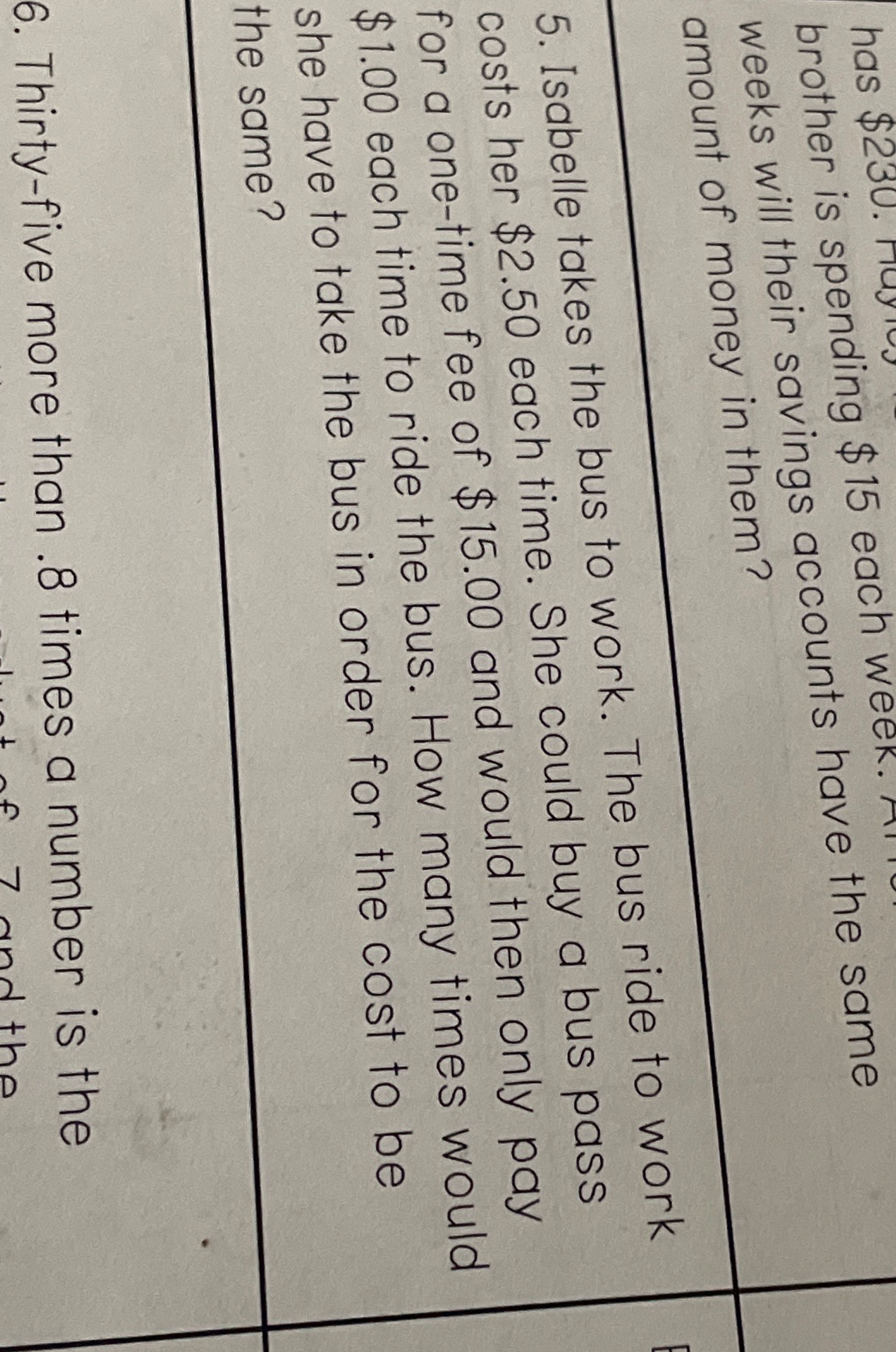 has $23
brother is spending $15 each we
weeks will their savings accou