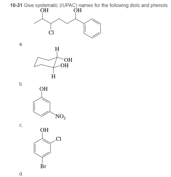 10-31 Give systematic (IUPAC) names for the following diols and phenol