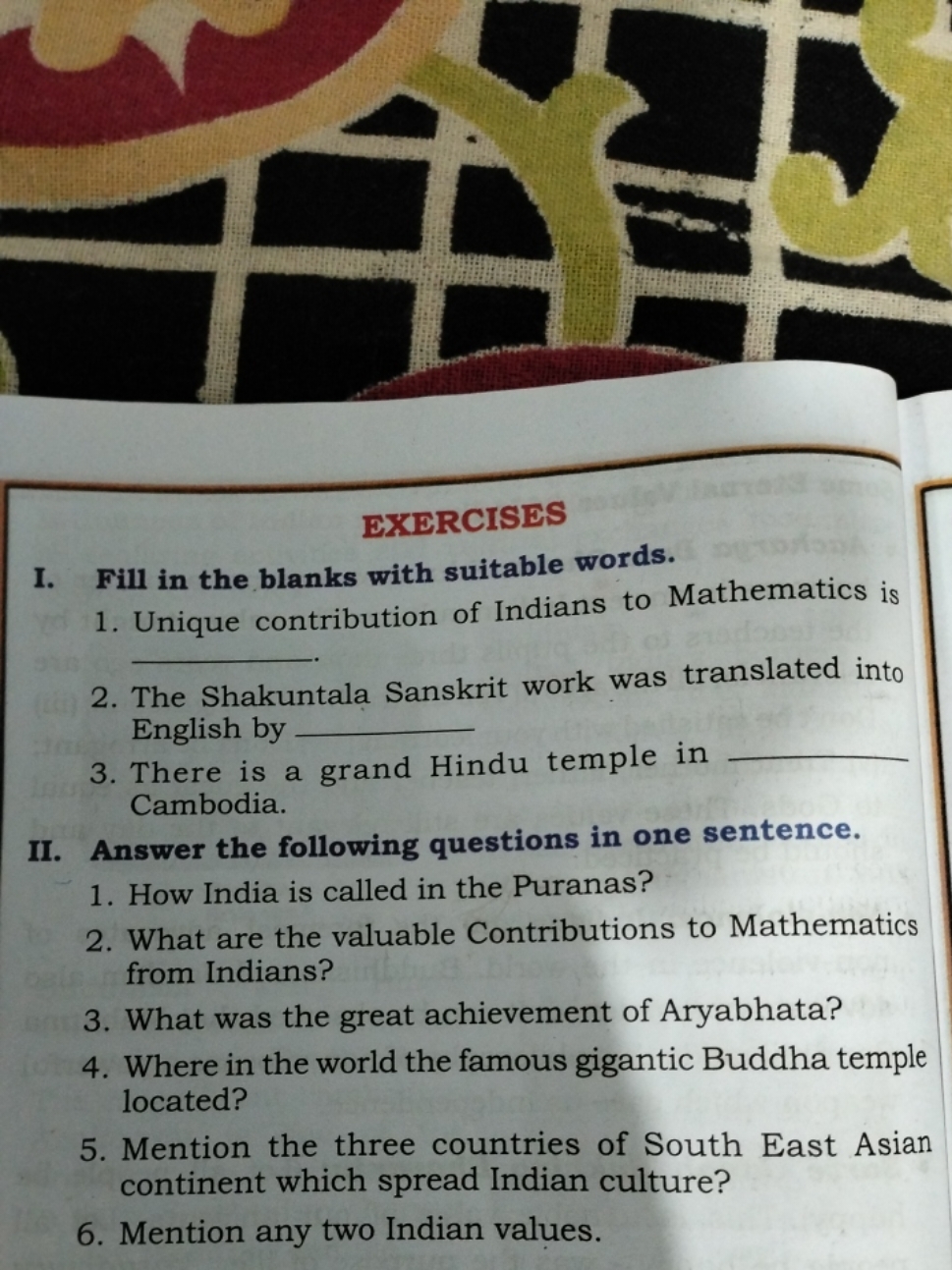 EXERCISES
I. Fill in the blanks with suitable words.
1. Unique contrib