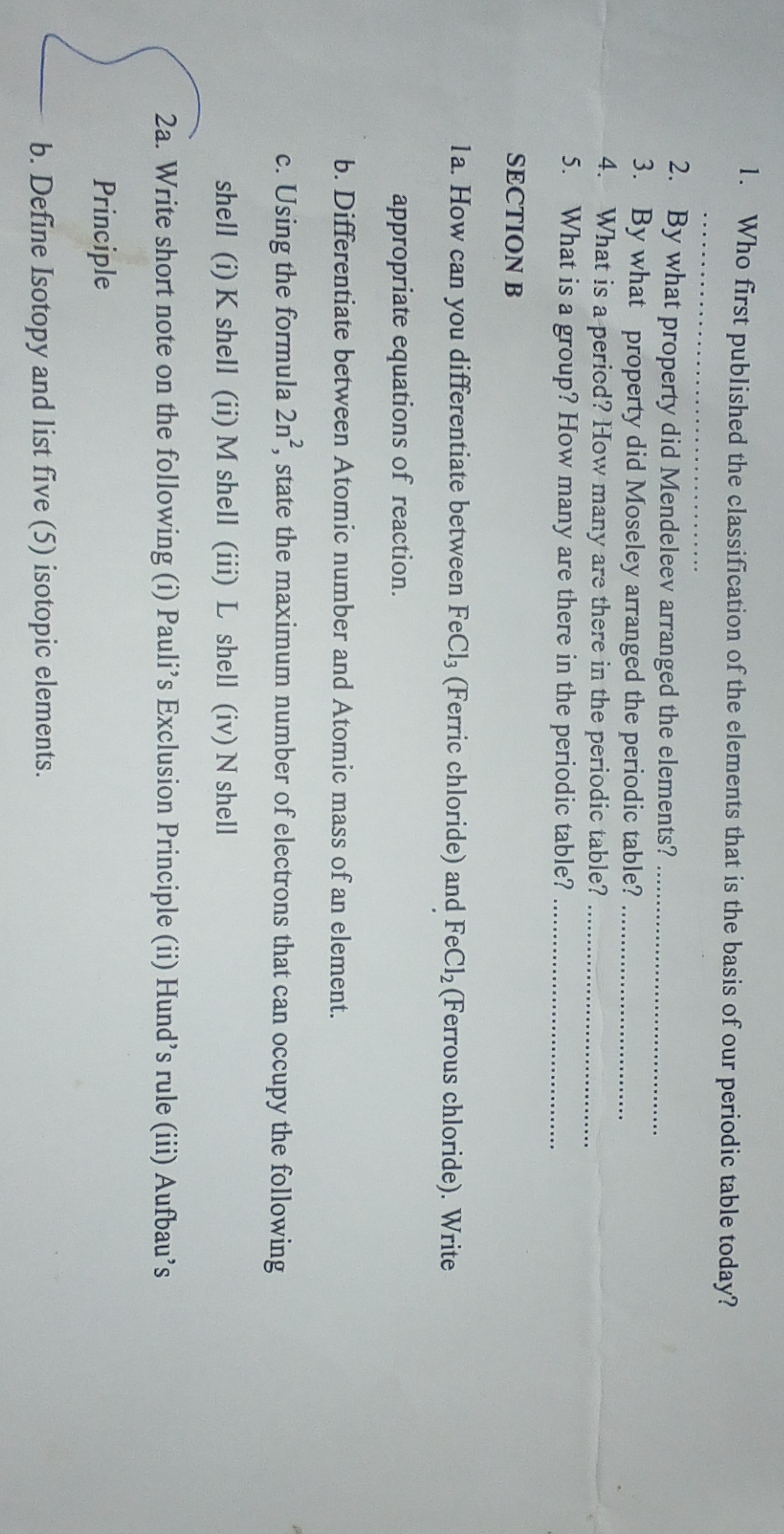 1. Who first published the classification of the elements that is the 