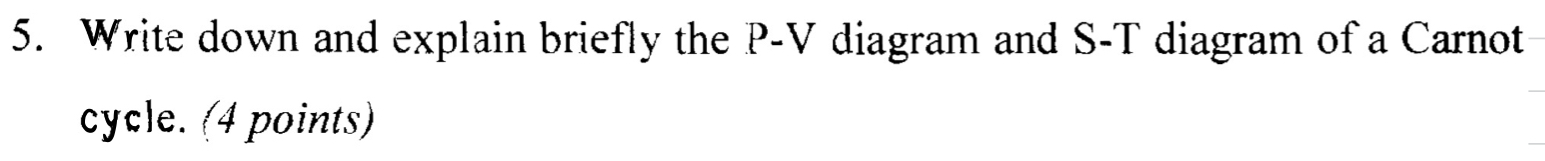 5. Write down and explain briefly the P-V diagram and S-T diagram of a