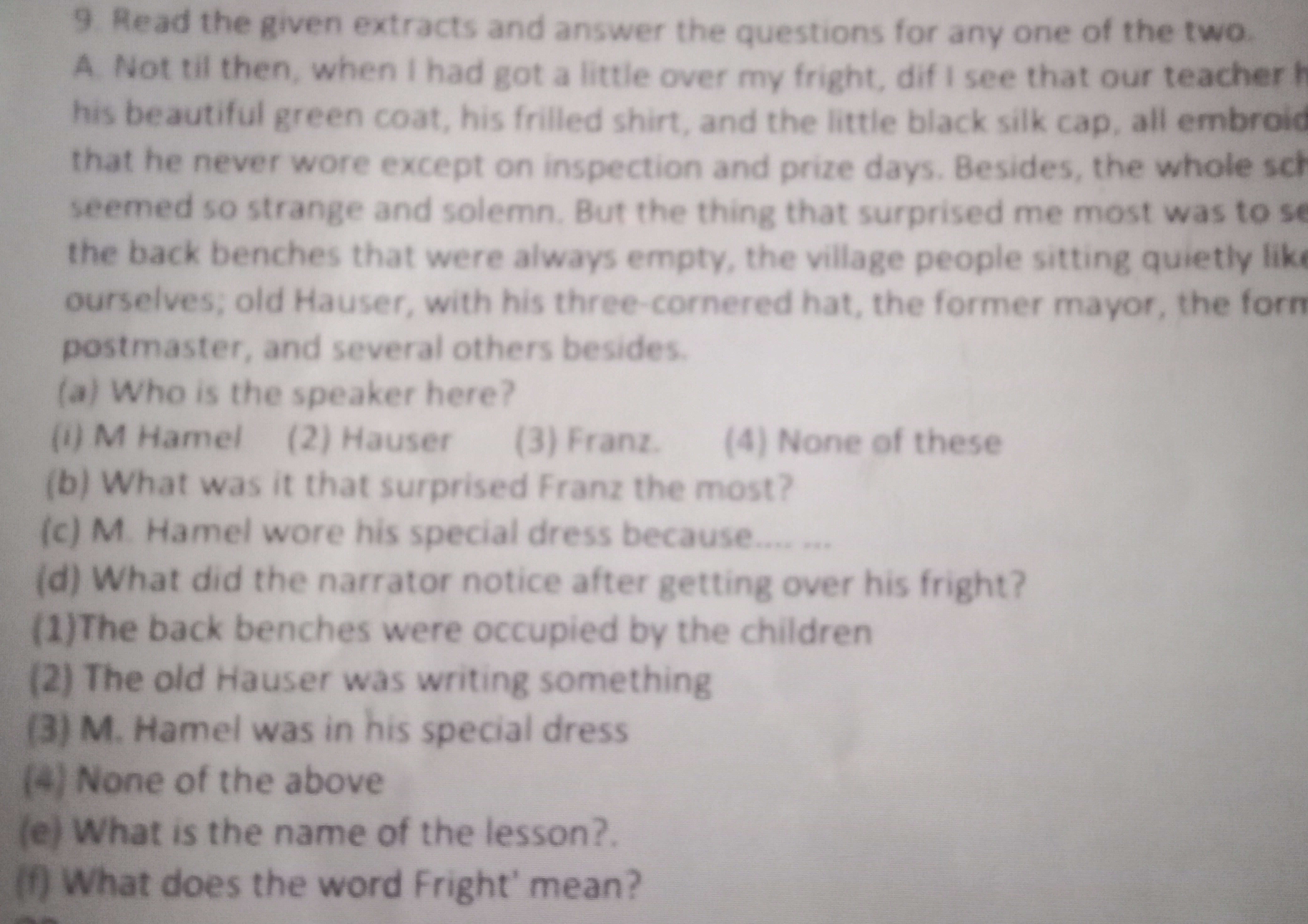 9 Read the given extracts and answer the questions for any one of the 