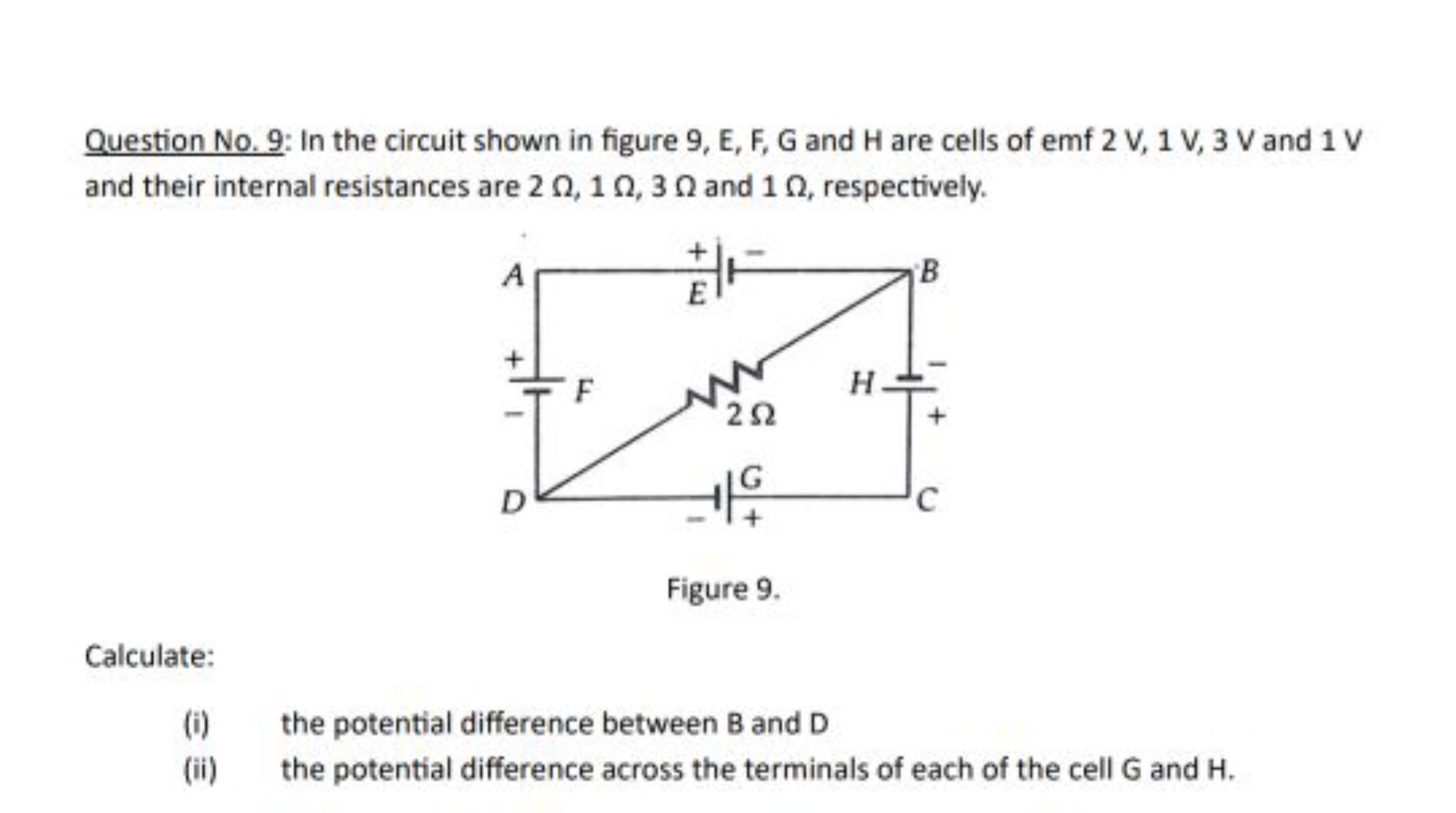 Question No. 9: In the circuit shown in figure 9, E, F, G and H are ce