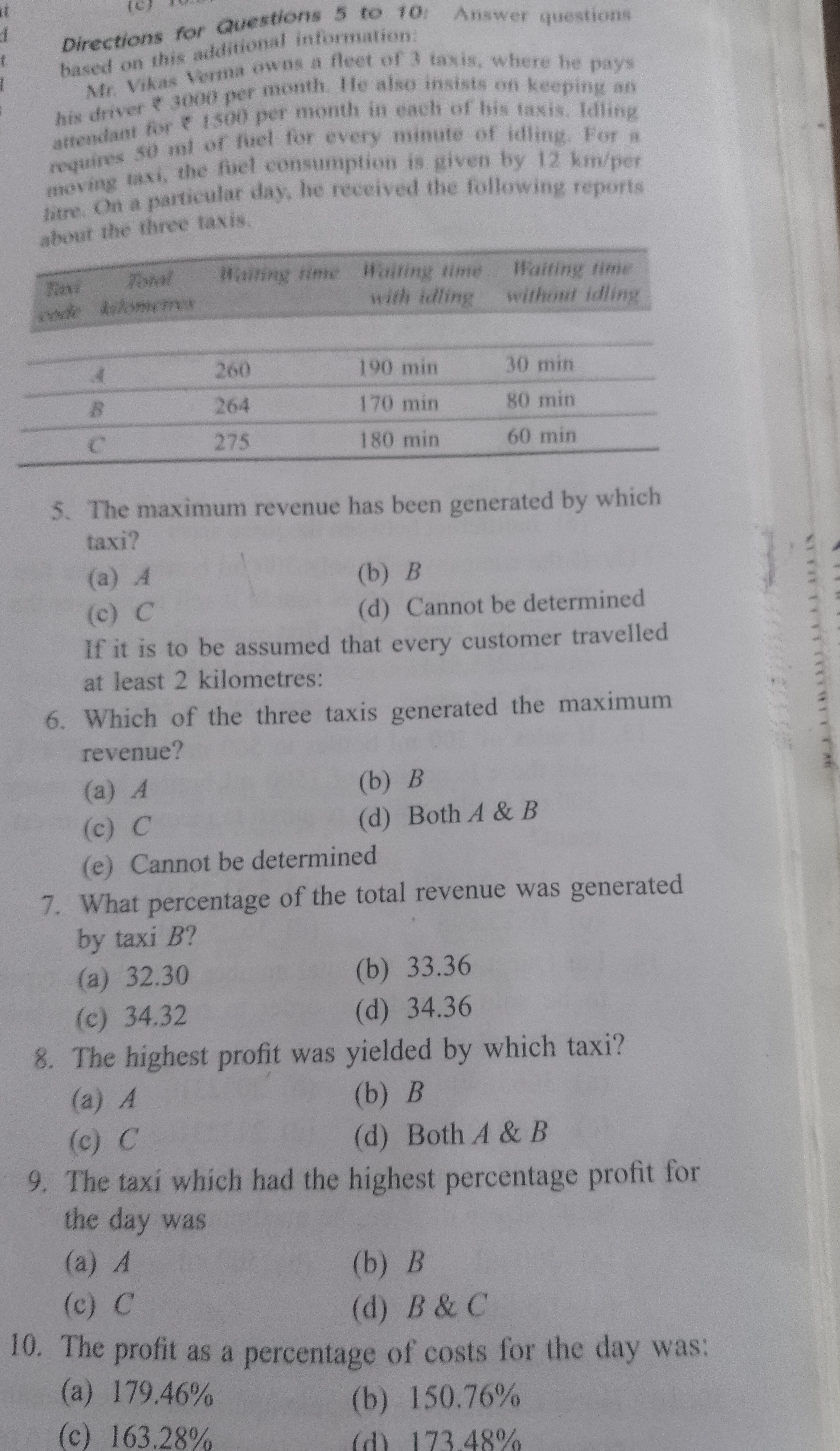 at
t
1
Directions for Questions 5 to 10: Answer questions
based on thi