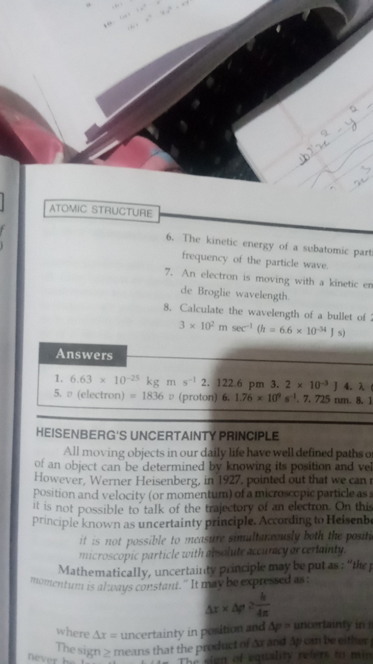 ATOMIC STRUCTURE
6. The kinetic energy of a subatomic part frequency o