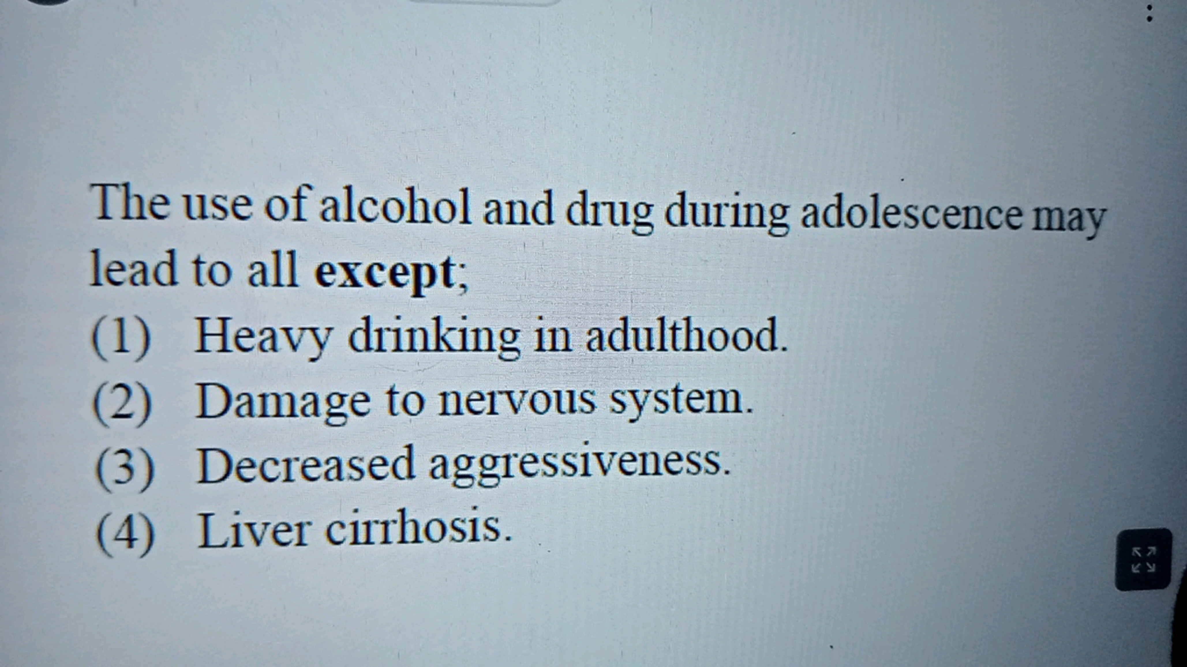 The use of alcohol and drug during adolescence may lead to all except;