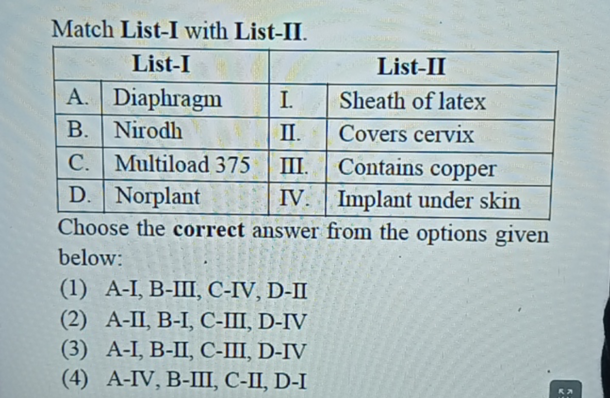 Match List-I with List-II.
\begin{tabular} { | l | l | l | l | } 
\hli