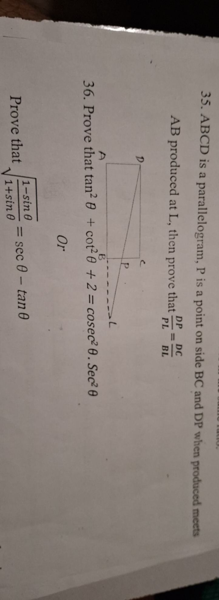 35. ABCD is a parallelogram, P is a point on side BC and DP when produ