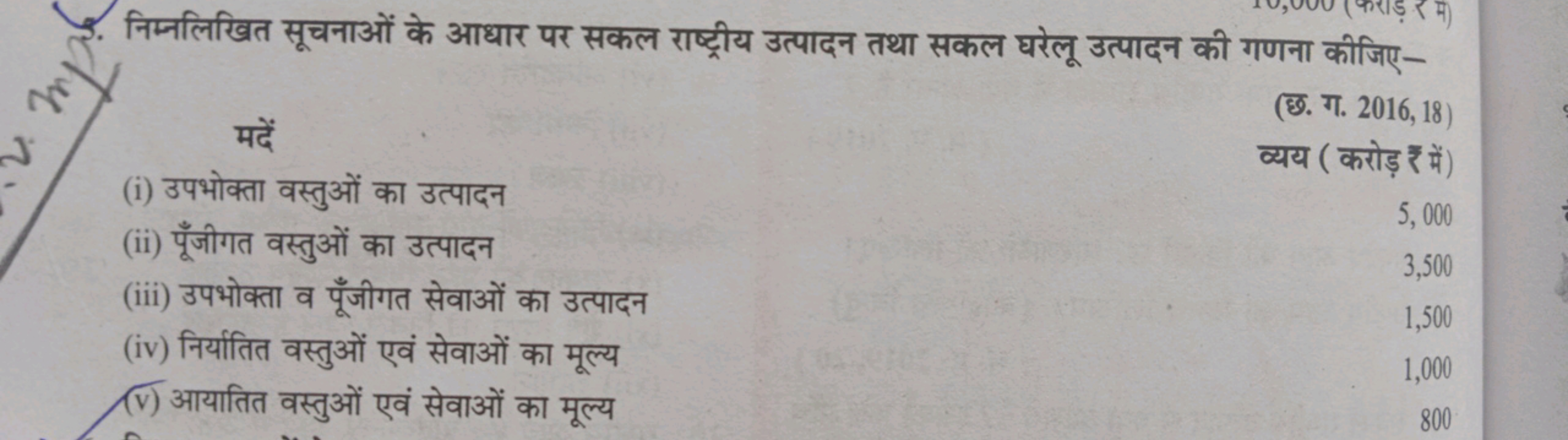 1. निम्नलिखित सूचनाओं के आधार पर सकल राष्ट्रीय उत्पादन तथा सकल घरेलू उ