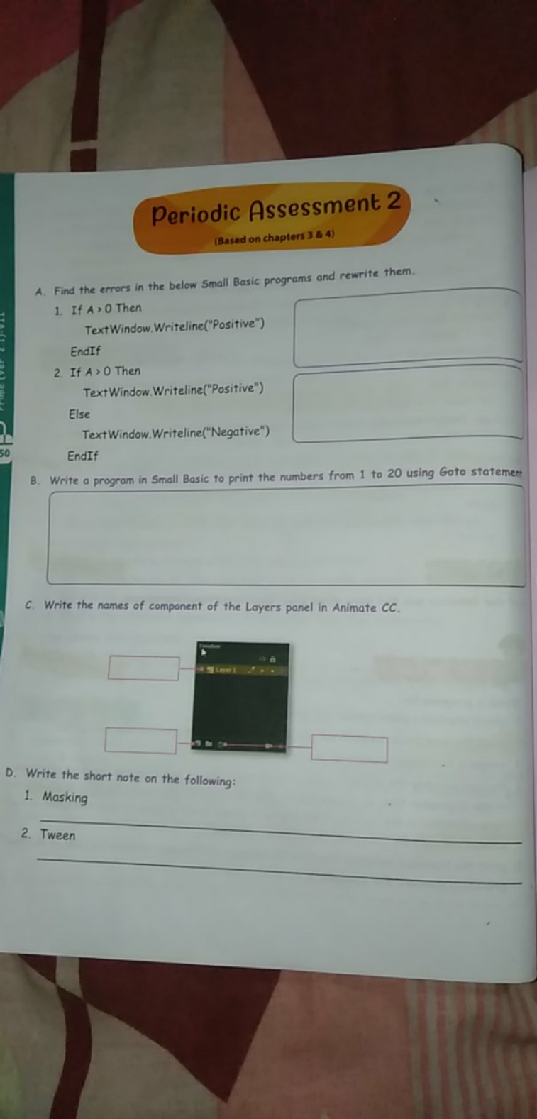 Periodic Assessment 2
(Based on chapters 384 )
A. Find the errors in t