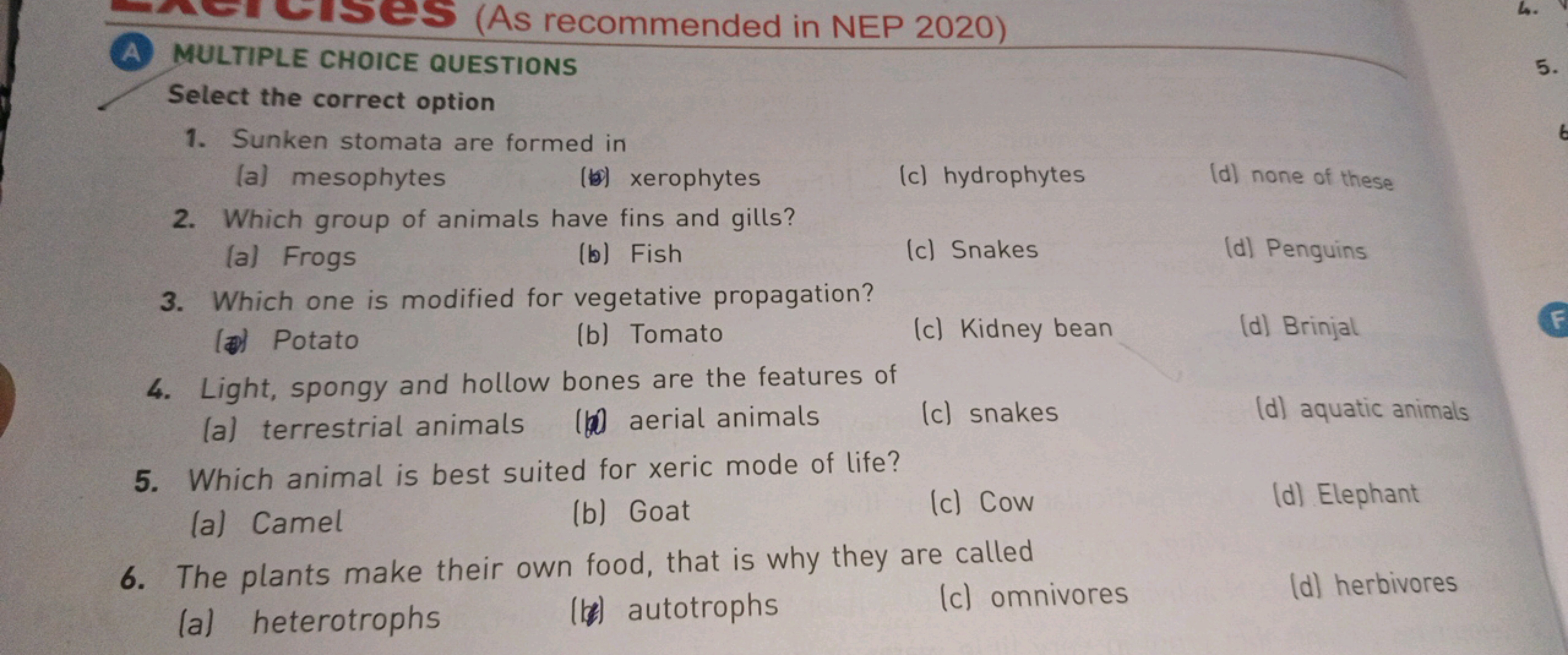 (As recommended in NEP 2020)

A MULTIPLE CHOICE QUESTIONS
Select the c