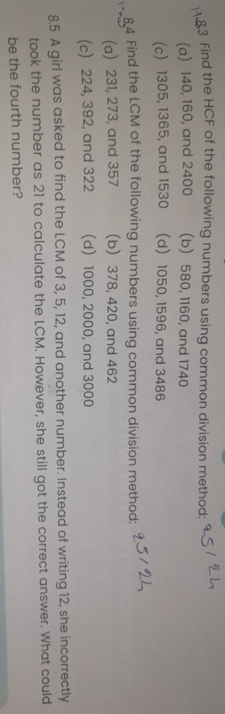 H. 833 Find the HCF of the following numbers using common division met