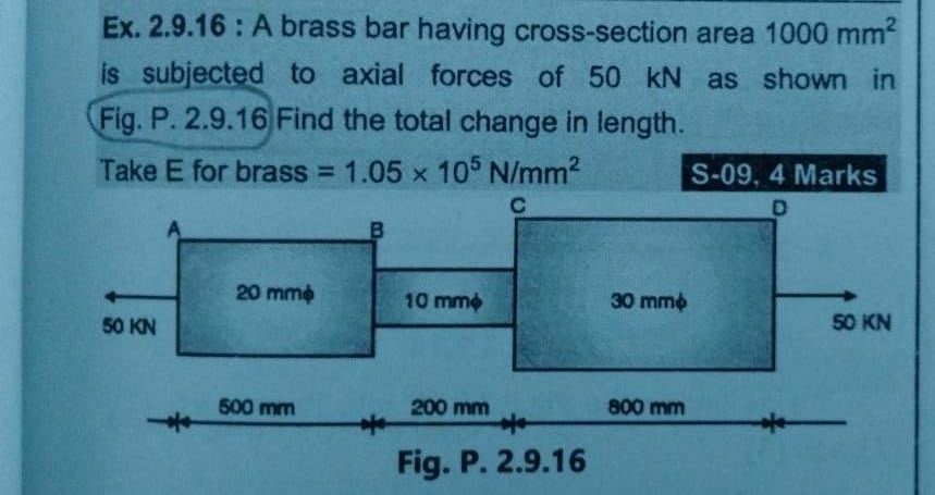 Ex. 2.9.16 : A brass bar having cross-section area 1000 mm2 is subject