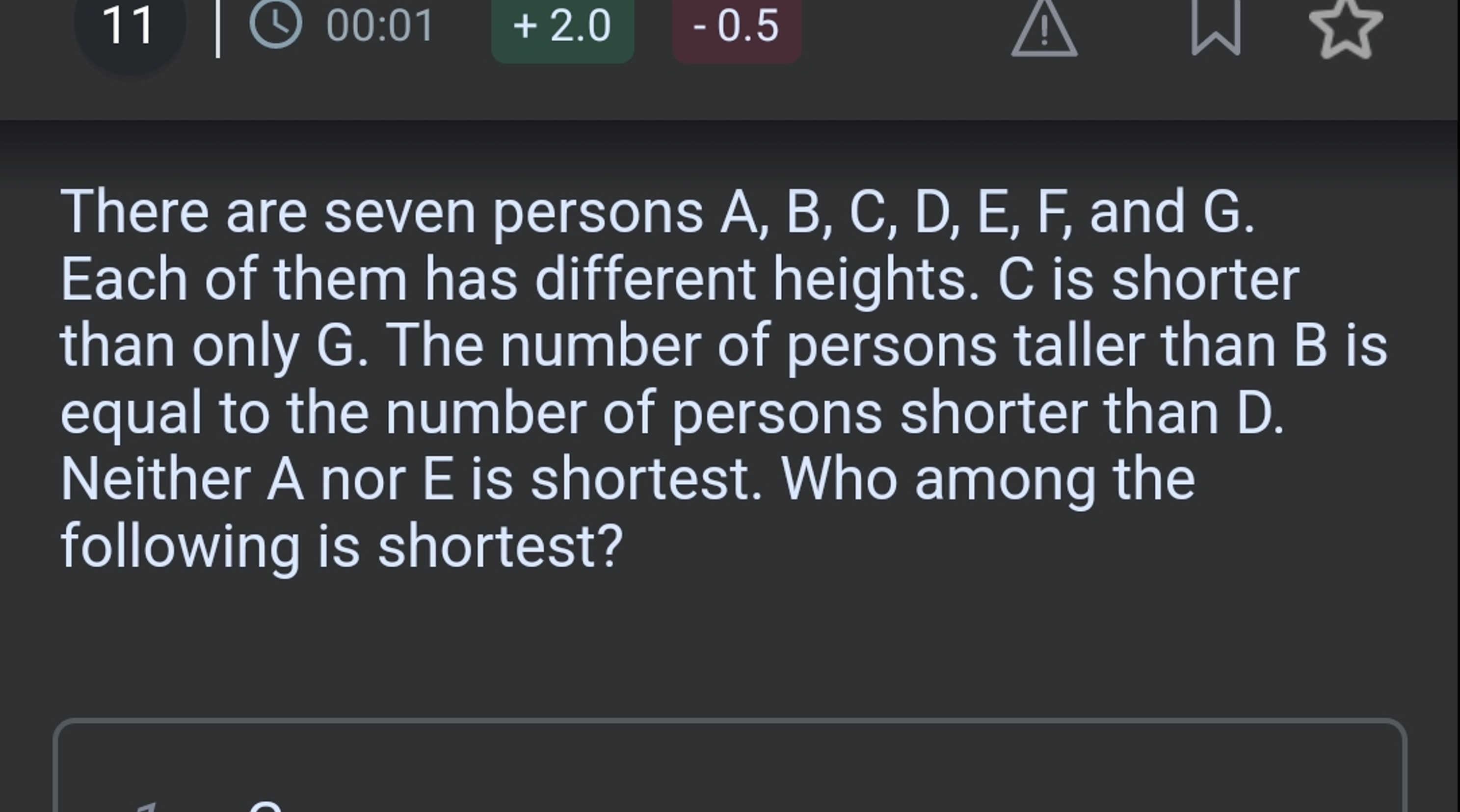 There are seven persons A, B, C, D, E, F, and G. Each of them has diff