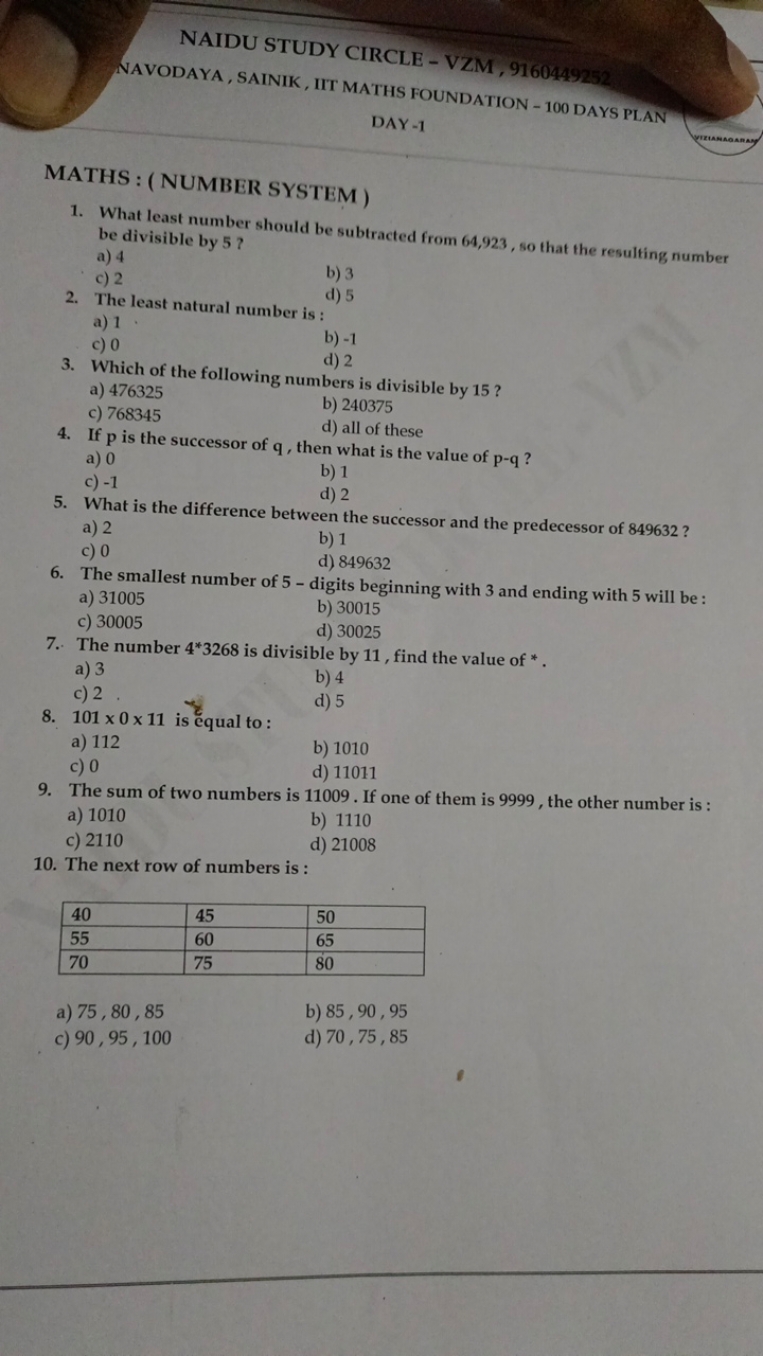 NAIDU STUDY CIRCLE - VZM, 91604492

MATHS : ( NUMBER SYSTEM)
1. What l