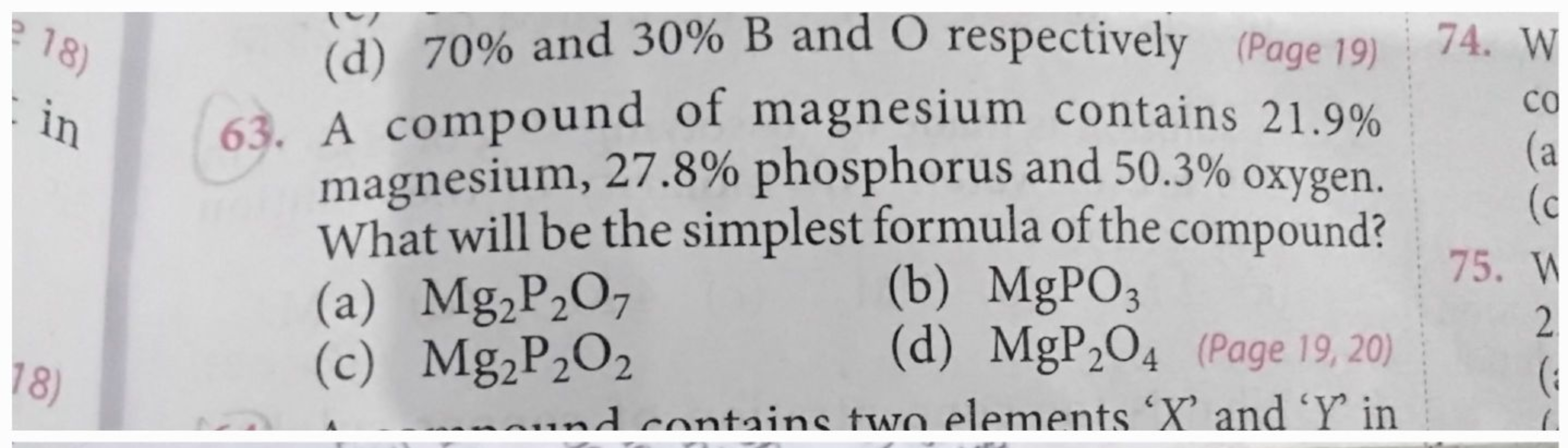 18)
in
18)
(Page 19) 74. W
.
(d) 70% and 30% B and O respectively (Pag