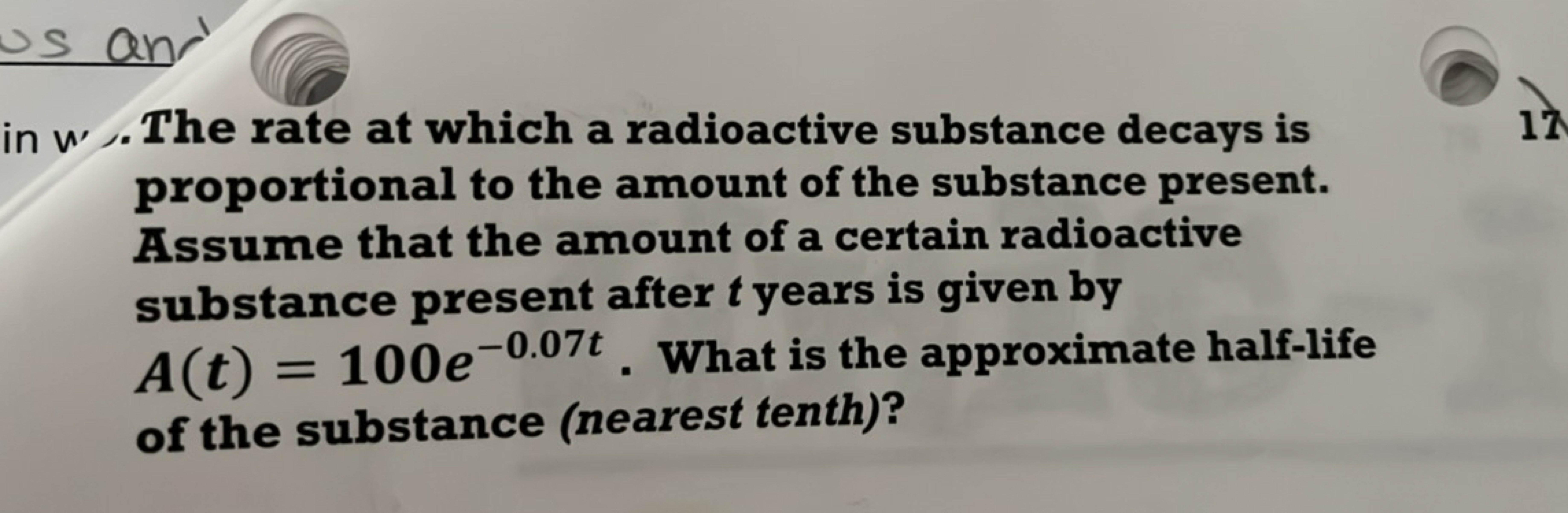 us anr
in w, The rate at which a radioactive substance decays is propo