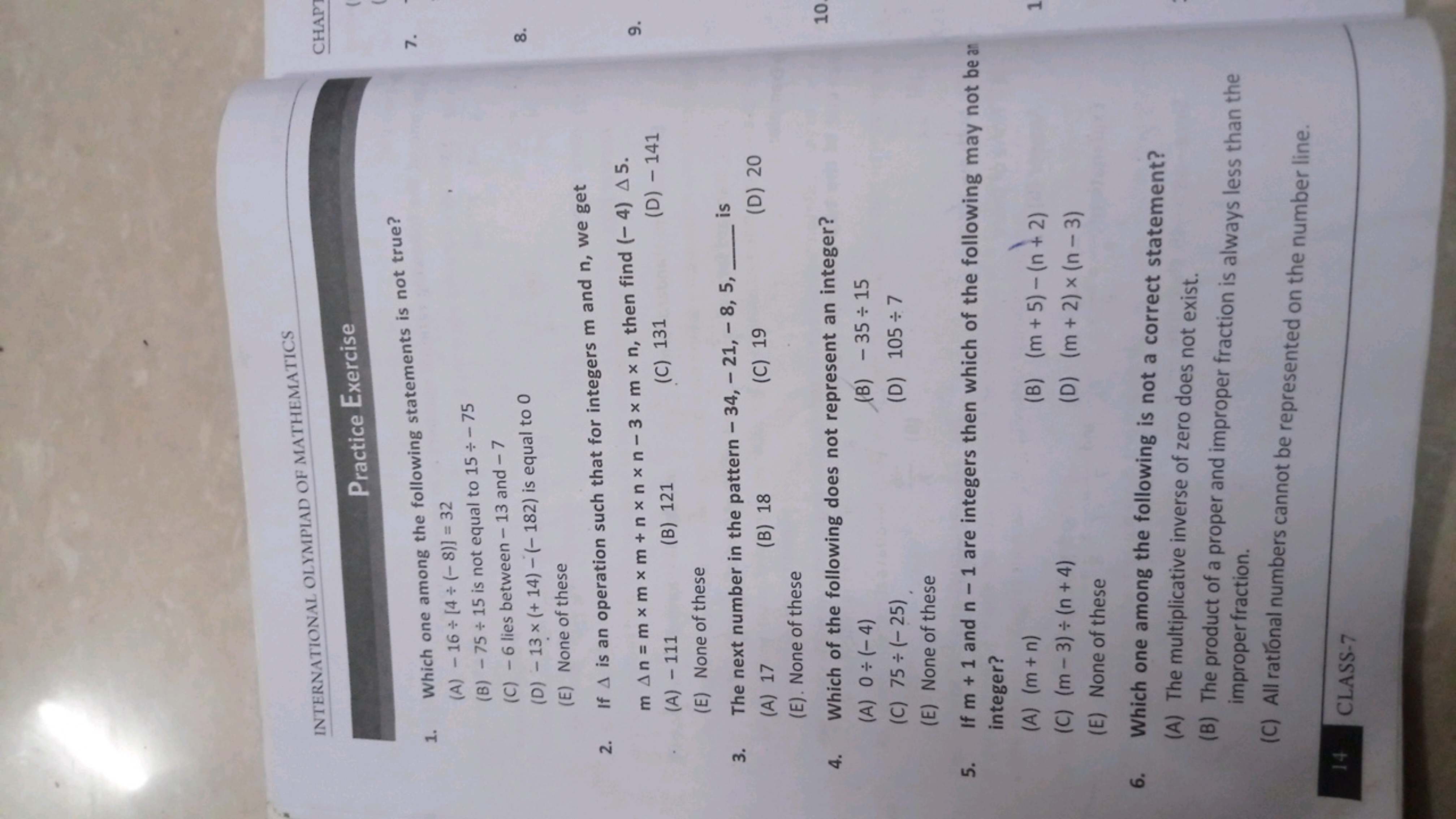 INTERNATIONAL OLYMPIAD OF MATHEMATICS
Practice Exercise
1. Which one a