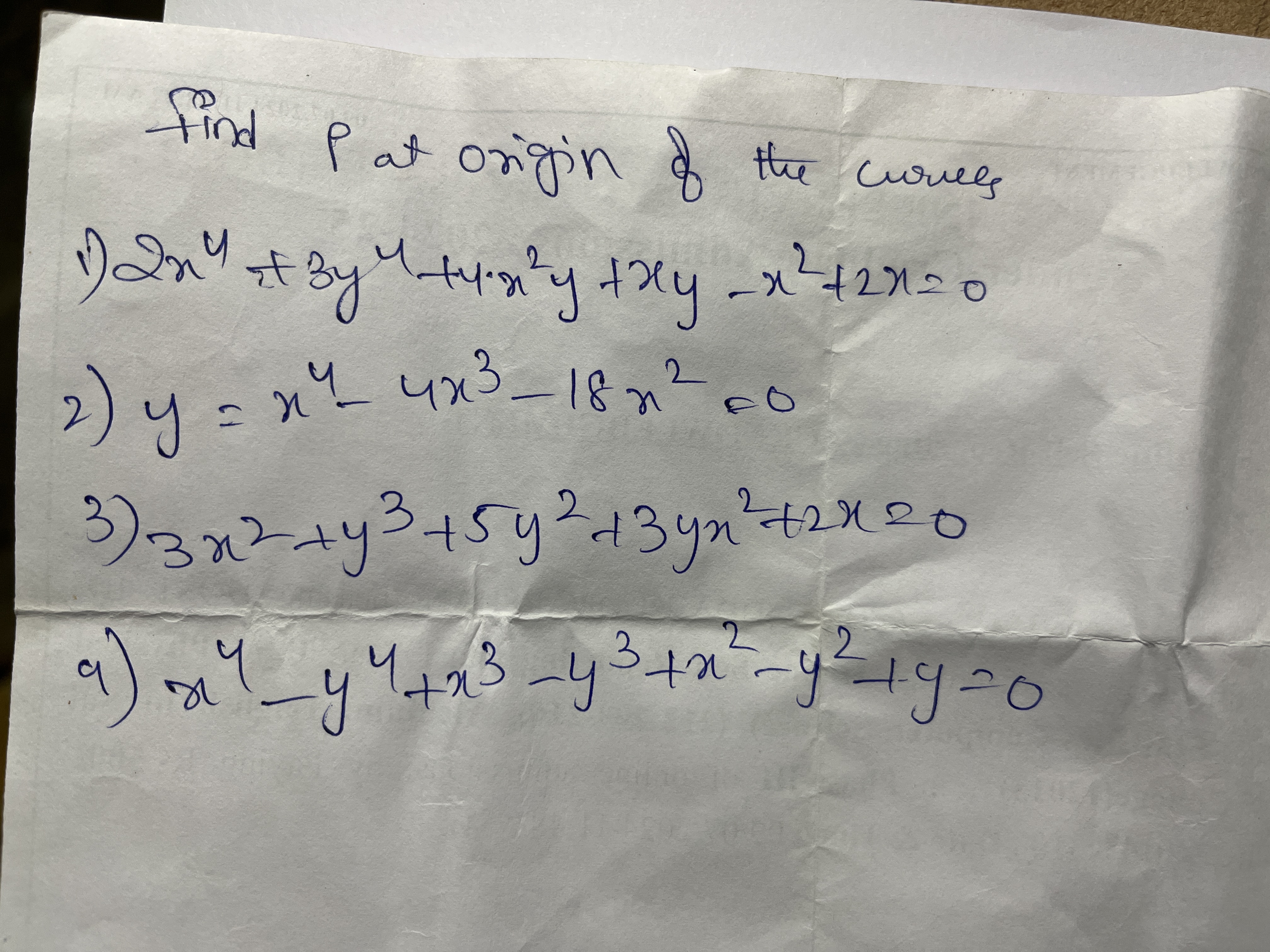 find Pat origin of the covers
1) 2x + 3y "+4.x²y +xy_x²+2x=0
2) y = x²