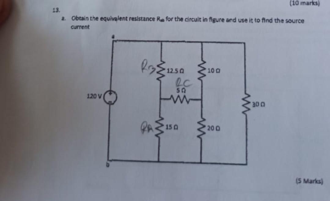 13.
(10 marks)
a. Obtain the equivalent resistance R∞​ for the circuit