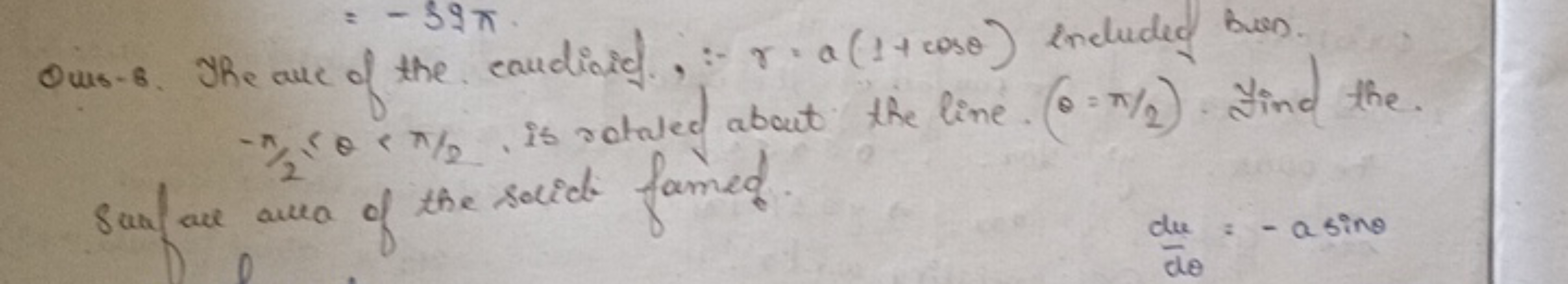 (6=*/2) Find the
Ours-8. The are of the caudicid), r. a (1 + cose) inc