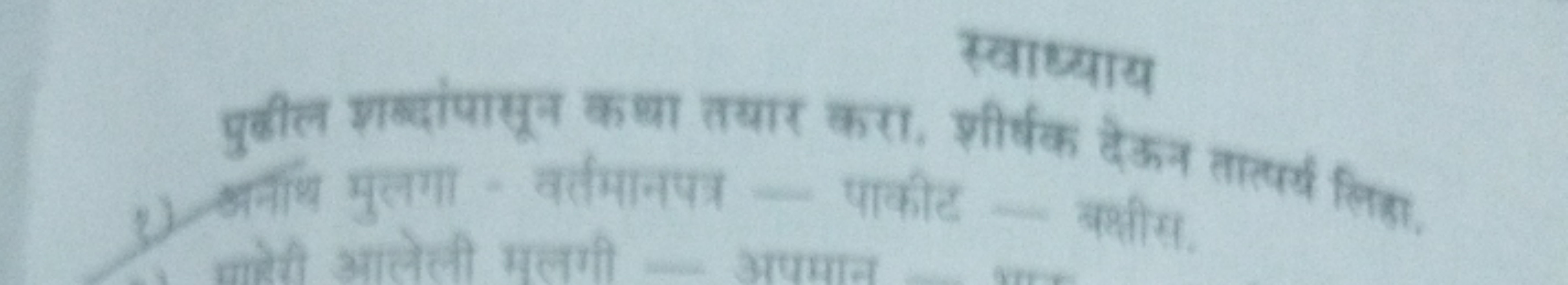 स्वाध्याय
1) कानाष् मुलगा - वर्तमानपत्र - पाकीट - बद्यीस.