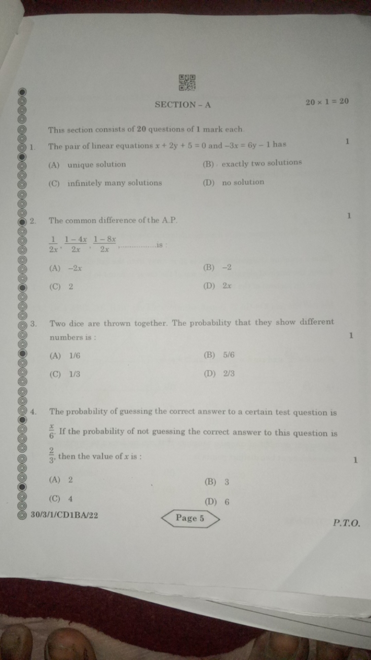 SECTION - A
20×1=20
(0)
Cと日

This section consists of 20 questions of 