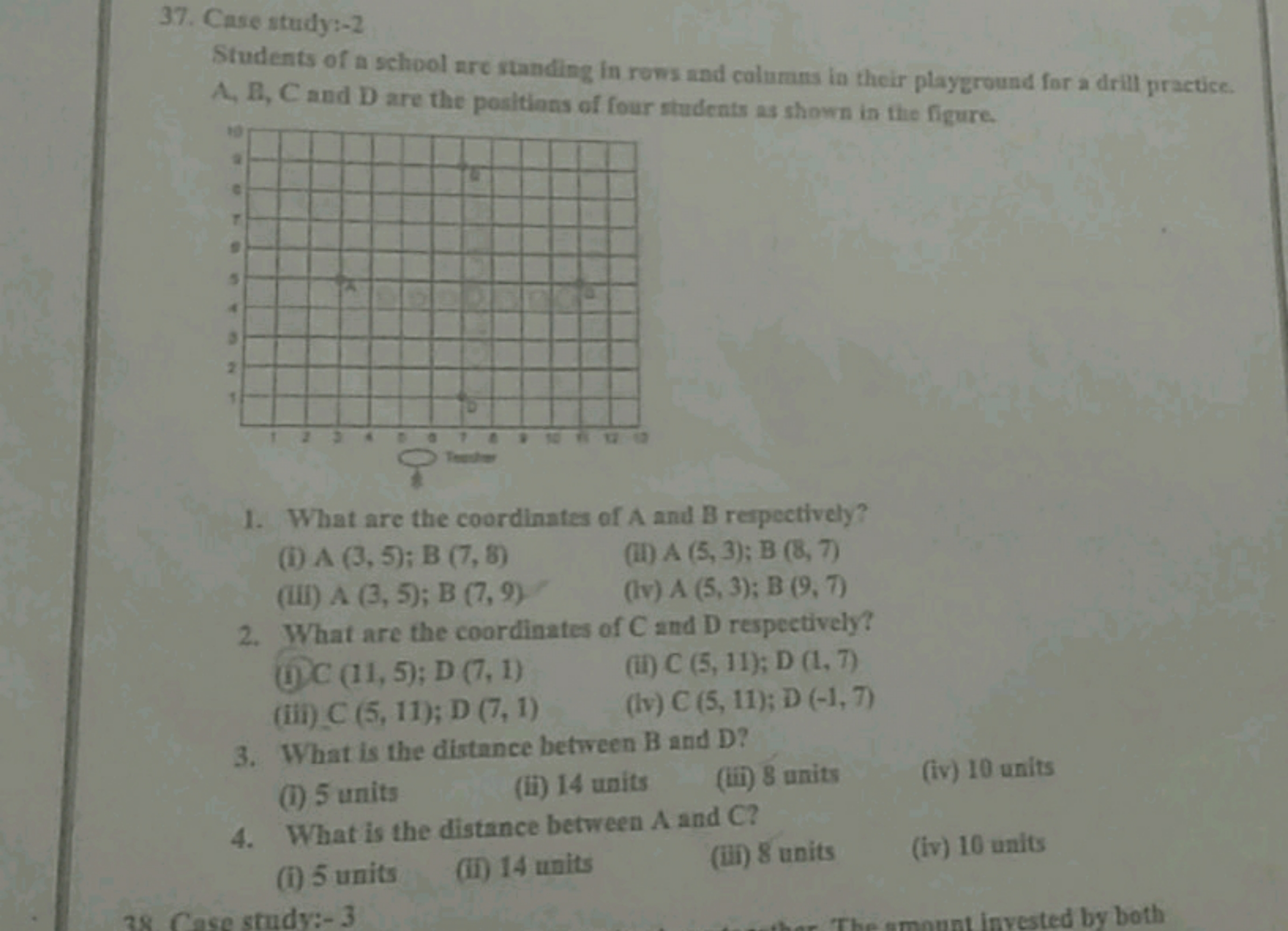 What is the distance between B and D ?