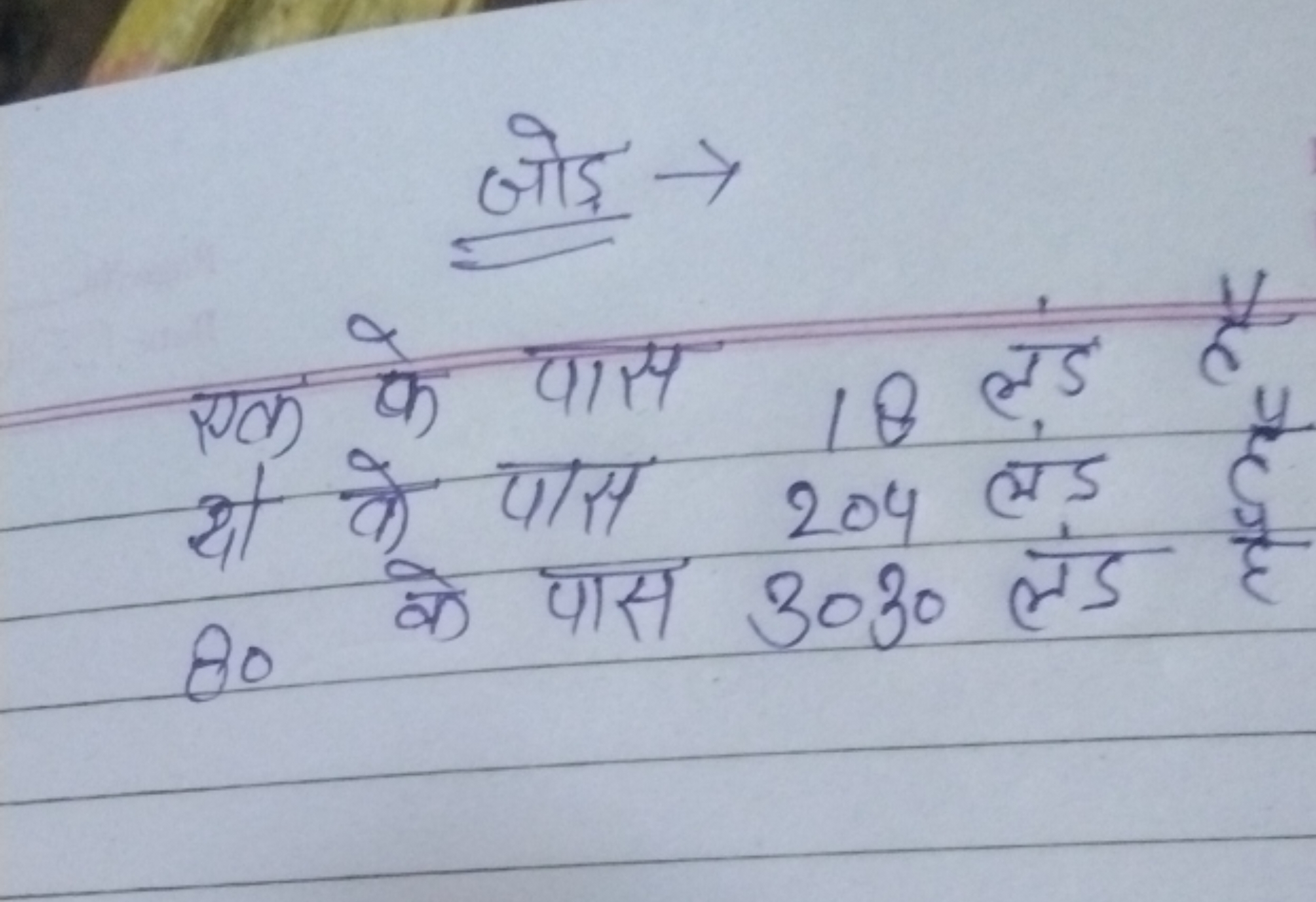 जोड़ →
एक के पास 18 लंड है
दो के पास 204 लंड है
80 के पास 3030 लंड है