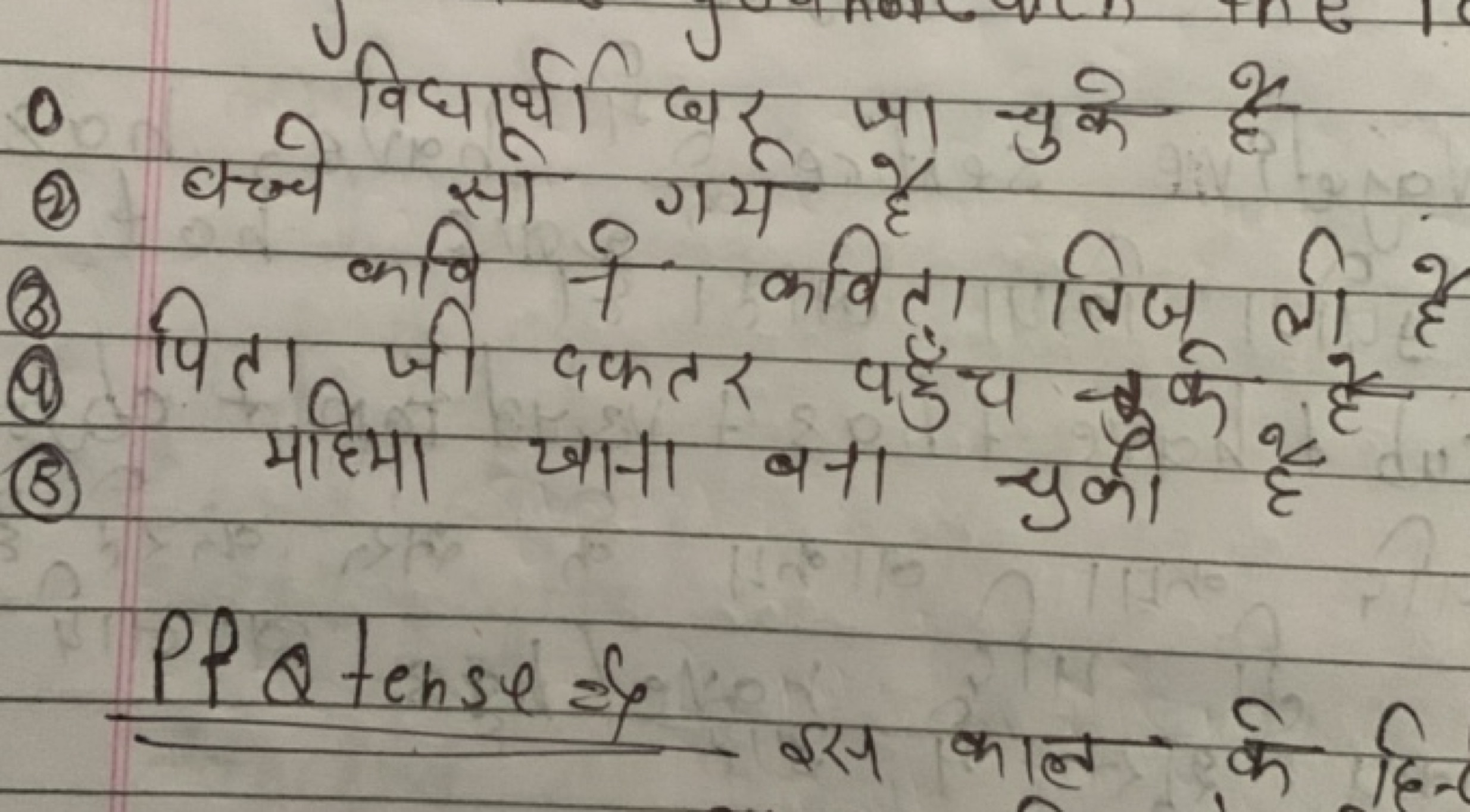 0 विधार्थी छर जा चुके है
(2) बच्चे सो गर्य है
(8) पिता जी दोकतर पहुँच 