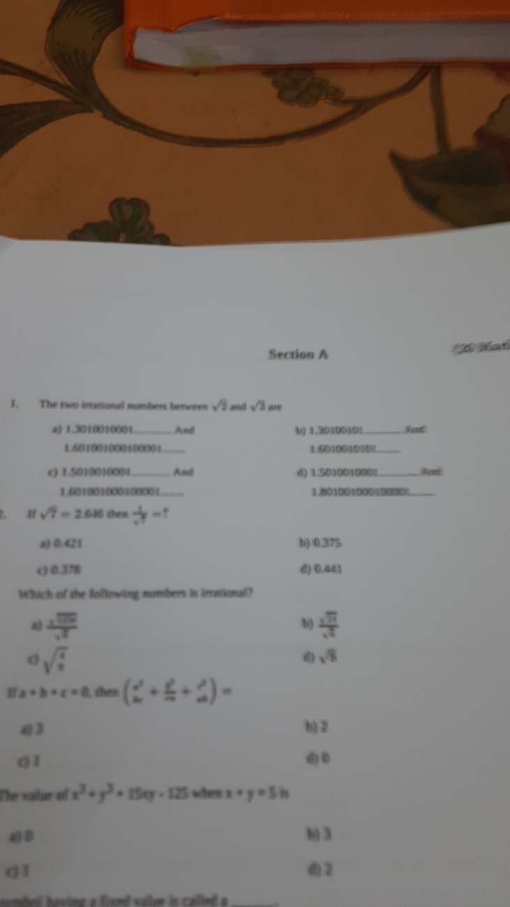 Section A
(230) Wian
1. The twe irrisional mumben herveren 2​ and 3​ a