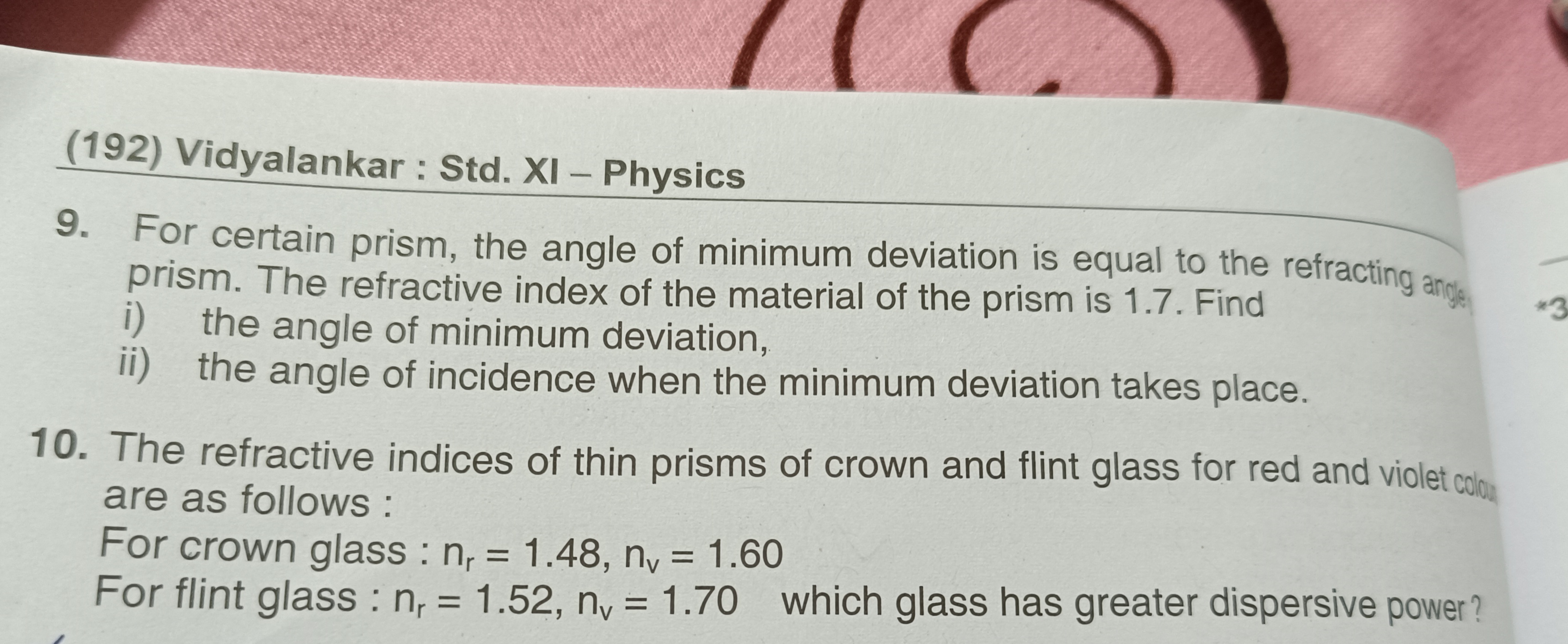 (192) Vidyalankar: Std. XI - Physics
9. For certain prism, the angle o