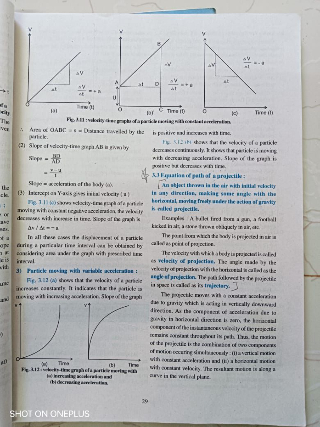 (a) (b) (c)

Fig. 3.11 : velocity-time graphs of a particle moving wit