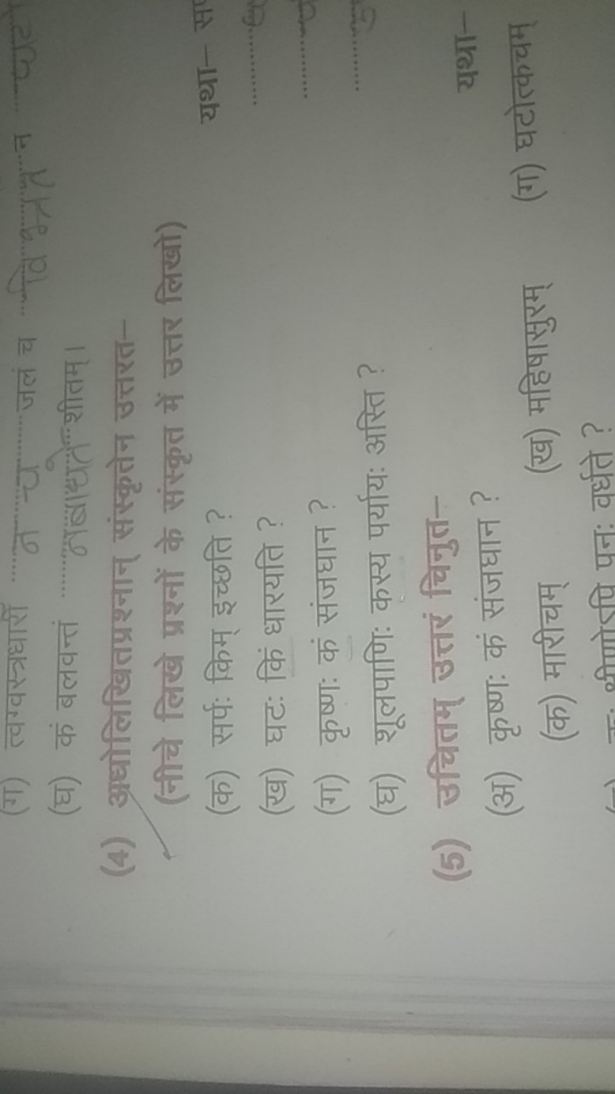 (ग) त्वग्वस्त्रधारीं न न च जलं च
(घ) कं बलवन्तं नबाधतोलशत्।
वि g्तत न 